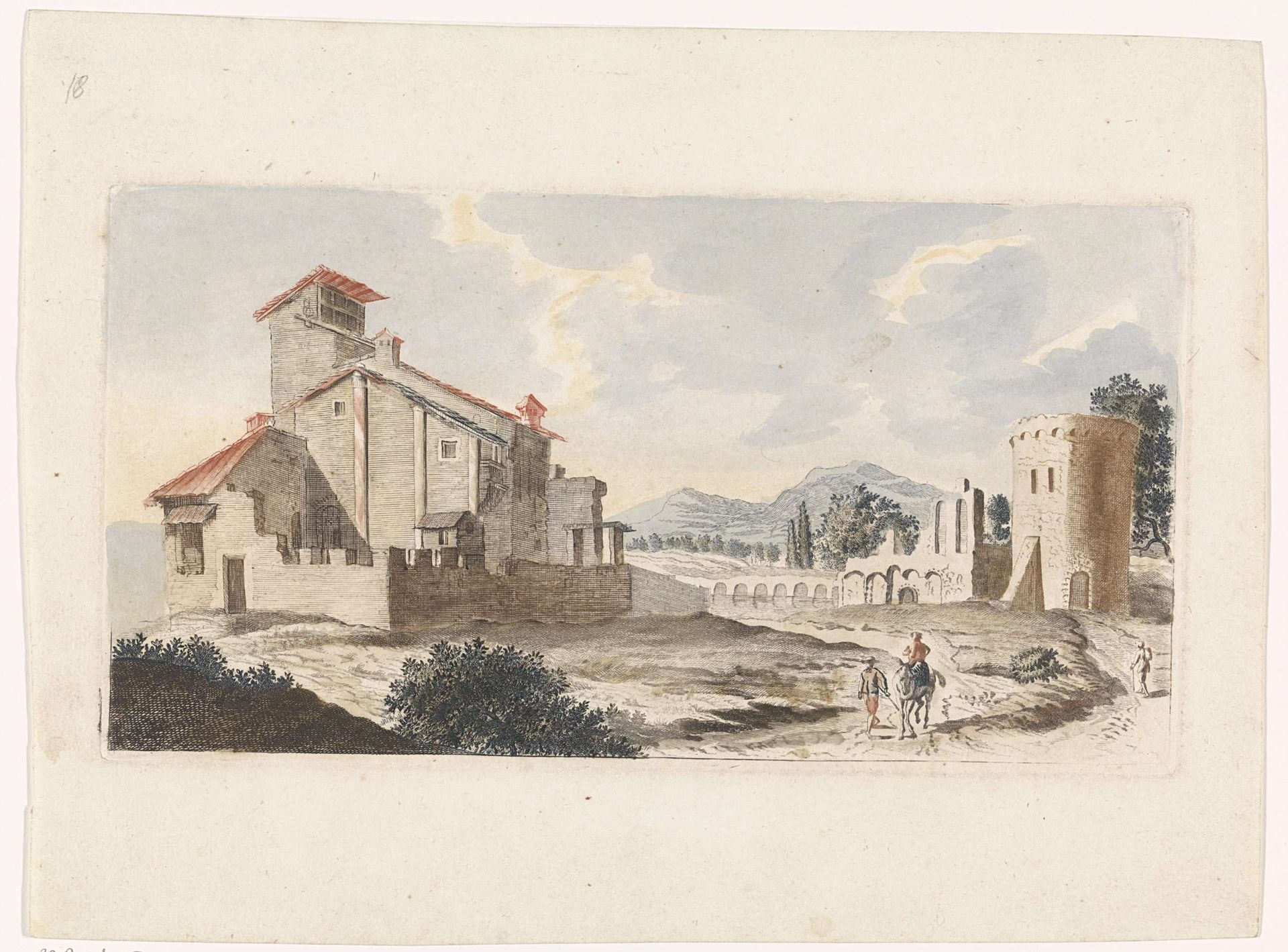 Italiaans landschap met man op een muilezel by Jan van Call