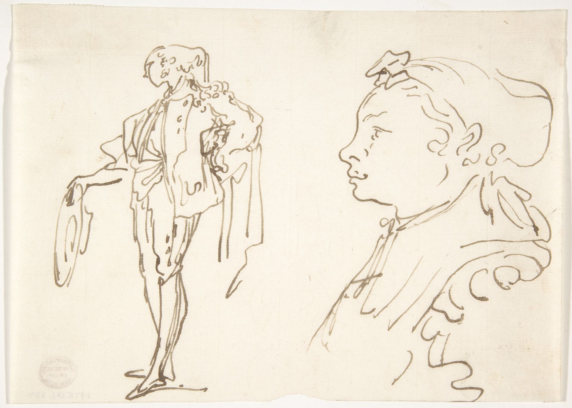 Studies of a Standing Man Holding a Hat and Profile of a Girl Looking Left by Luis Paret y Alcázar
