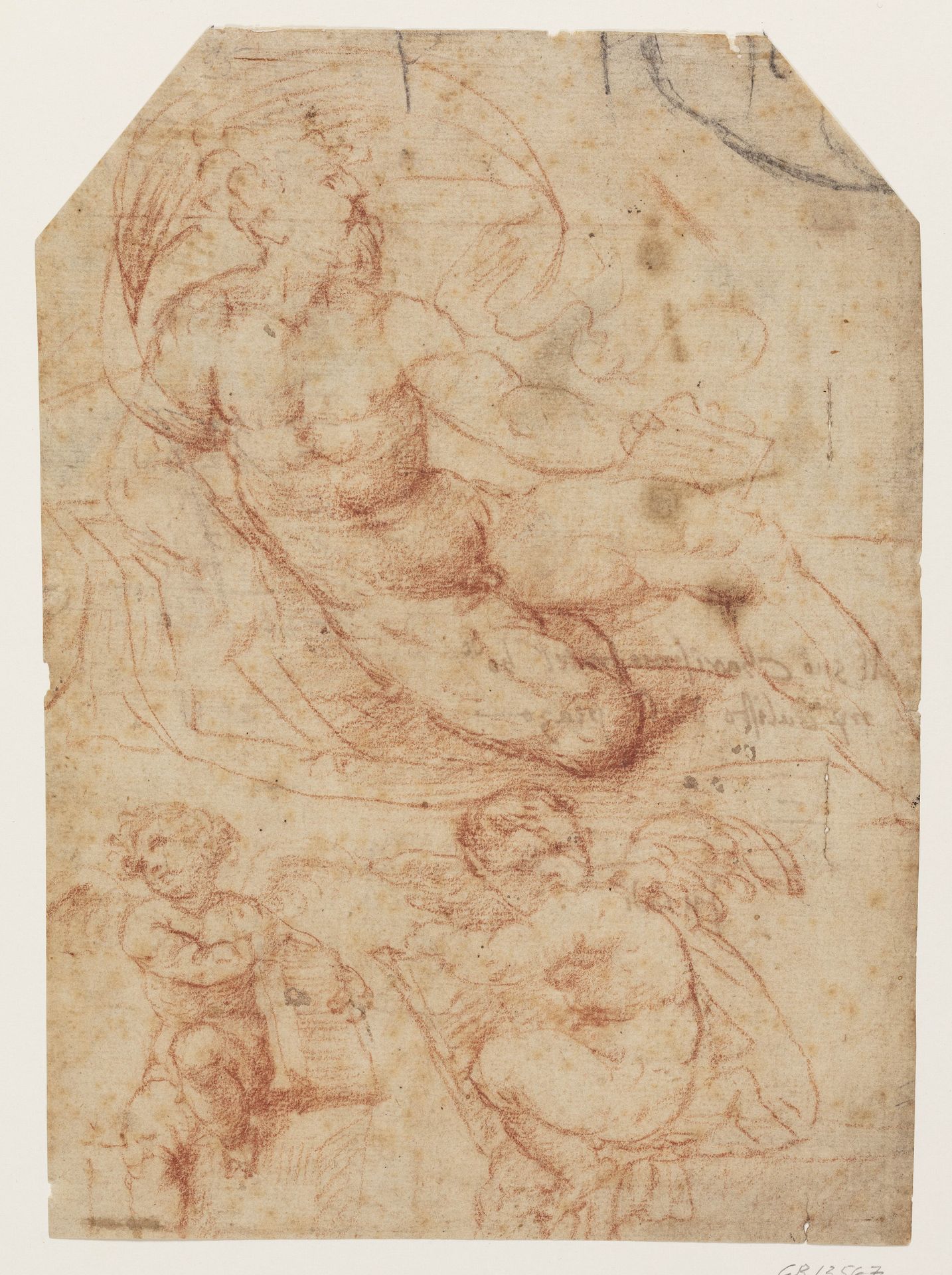 F.o. en siddende mand med en skrifttavle, f.n. to siddende putti med skrifttavler by Callisto Piazza