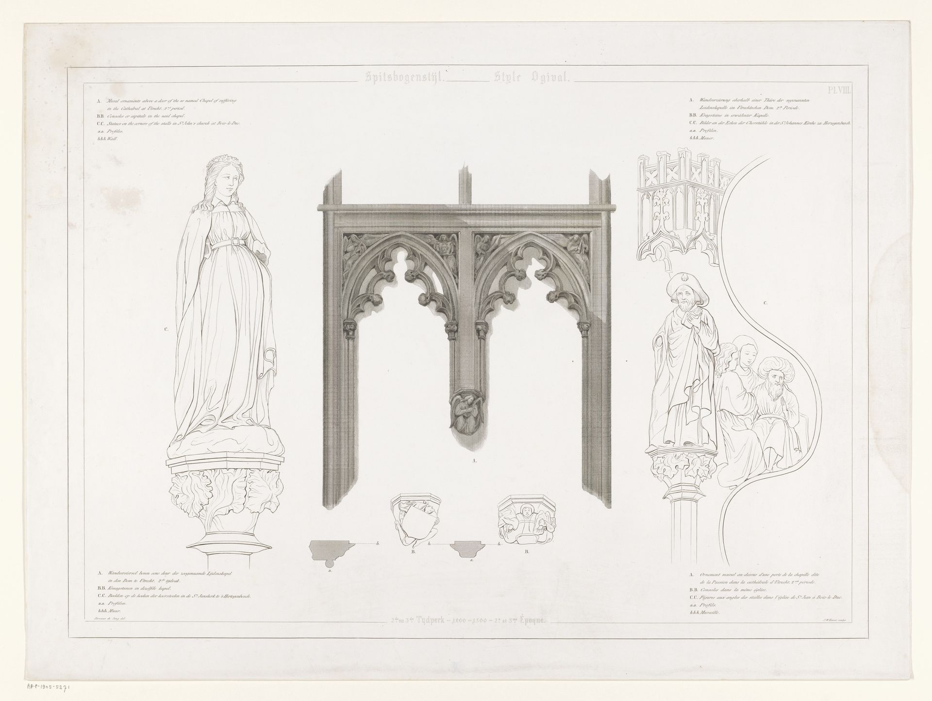 Vijf details van de Sint-Janskathedraal te 's-Hertogenbosch by Johann Wilhelm (I) Kaiser