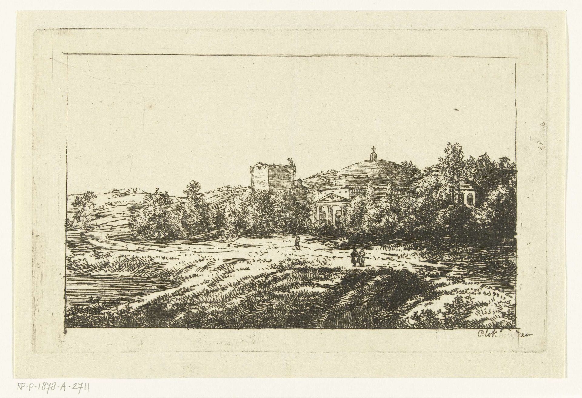 Heuvellandschap met ruïne van kerk of klooster by Dirk Vis Blokhuyzen