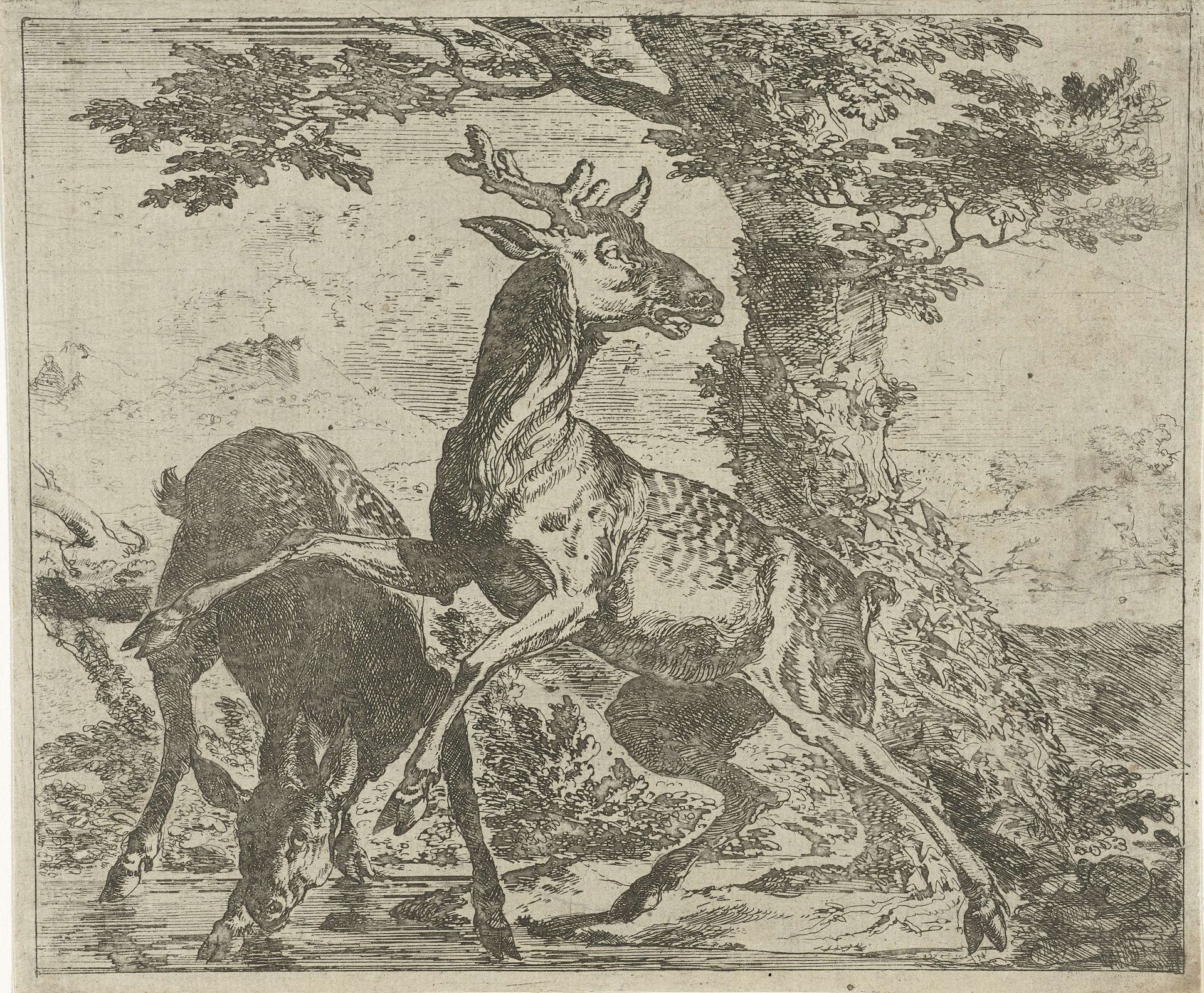 Opschrikkende herten by Abraham Hondius