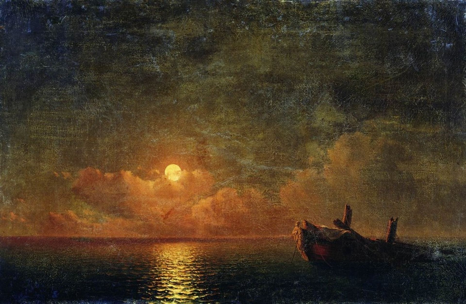 Moonlit Night. Wrecked ship by Ivan Konstantinovich Aivazovsky