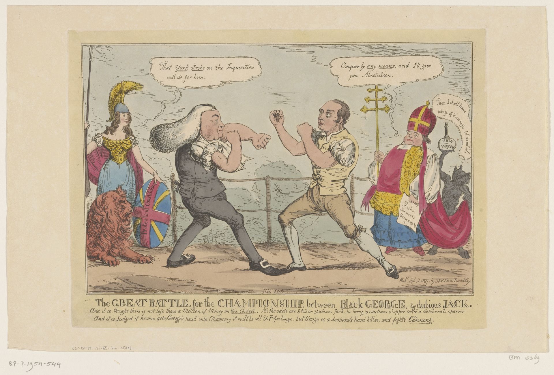 Bokspartij tussen Eldon en Channing, 1827 by Henry Heath