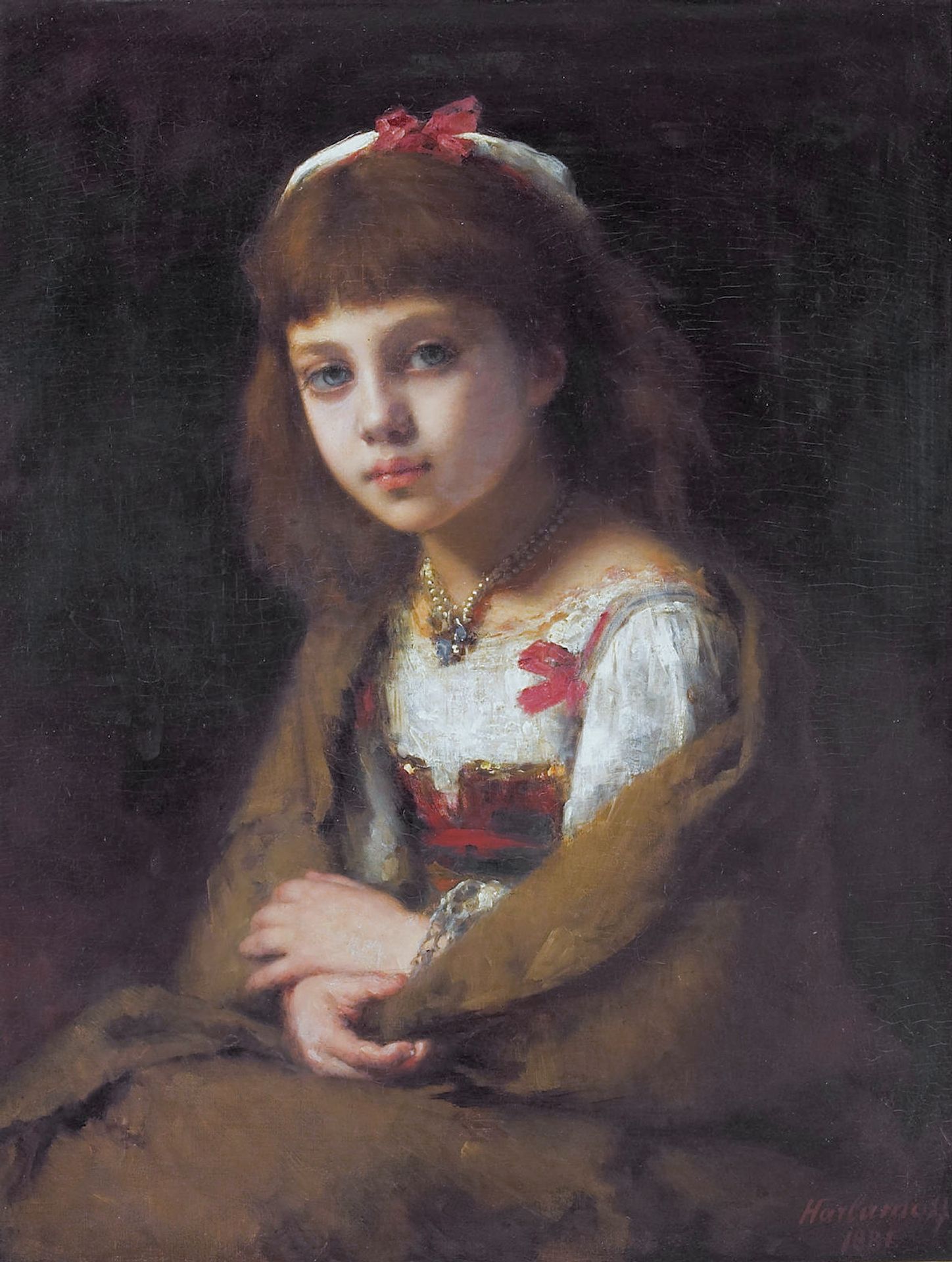 Young girl with a pearl necklace by Alexei Harlamoff