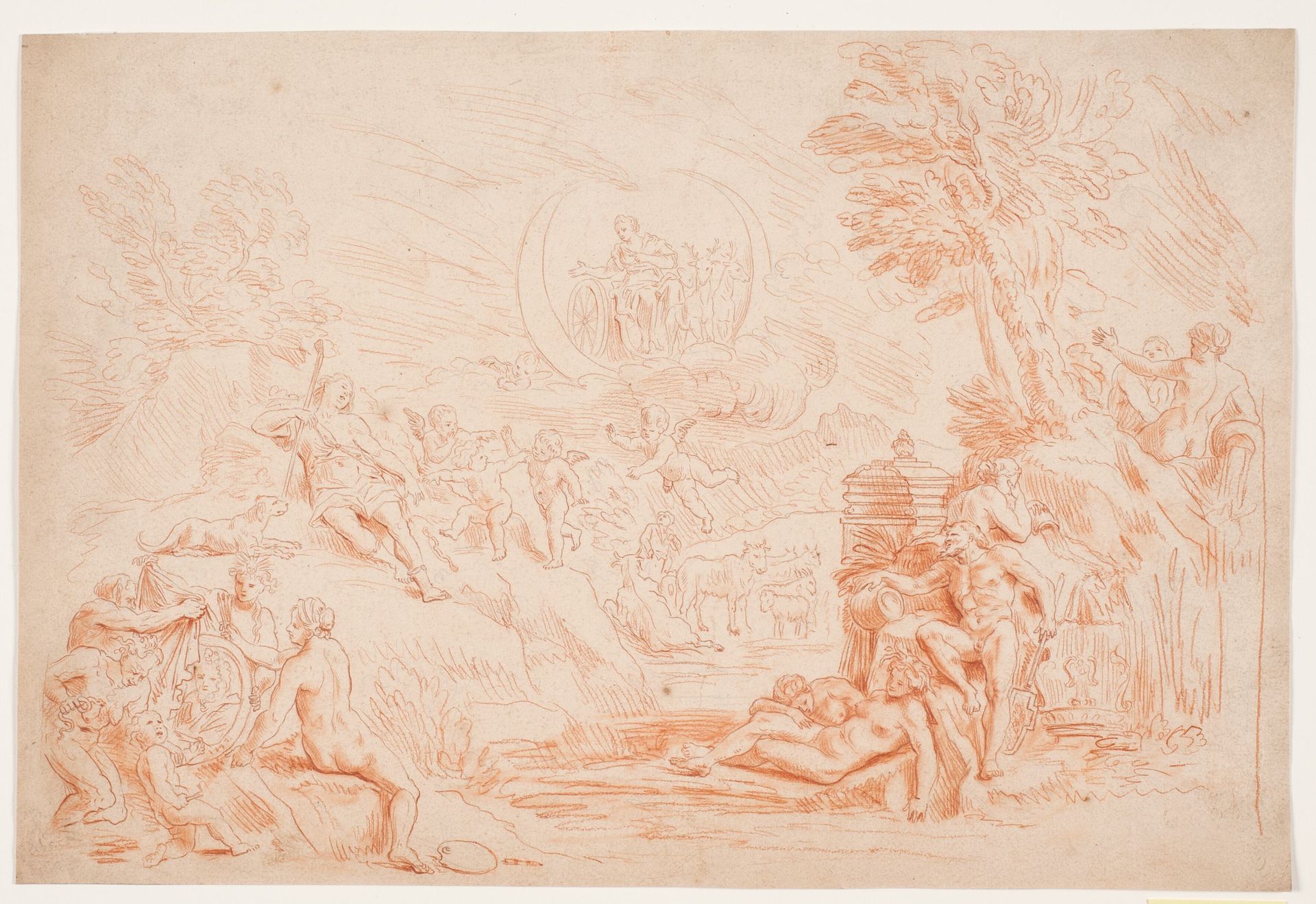 Landskab med allegoriske figurer by Hendrik Krock