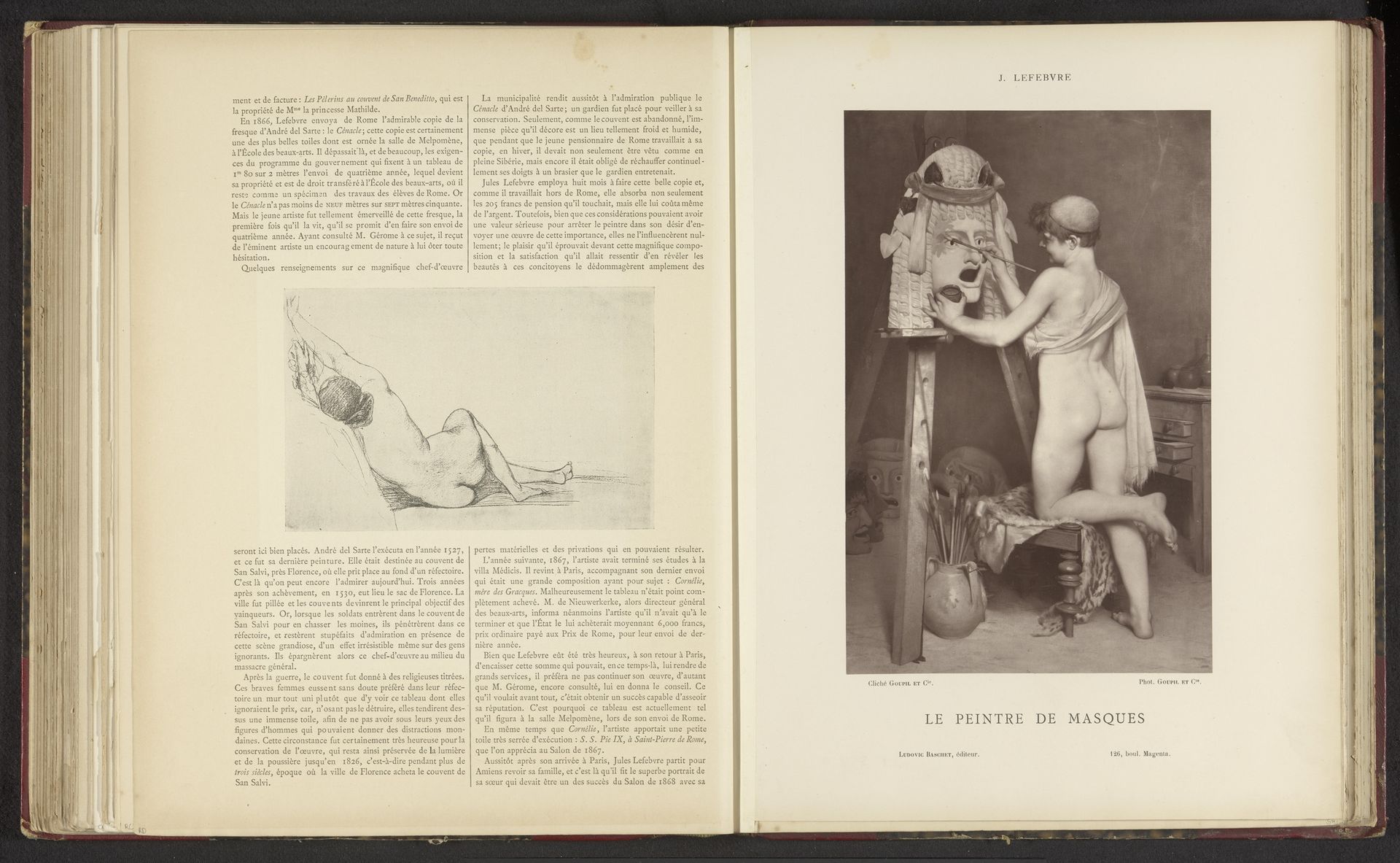 Fotoreproductie van een tekening door vermoedelijk Jules Joseph Lefebvre, voorstellend een liggend naakt op de rug gezien by Anonymous