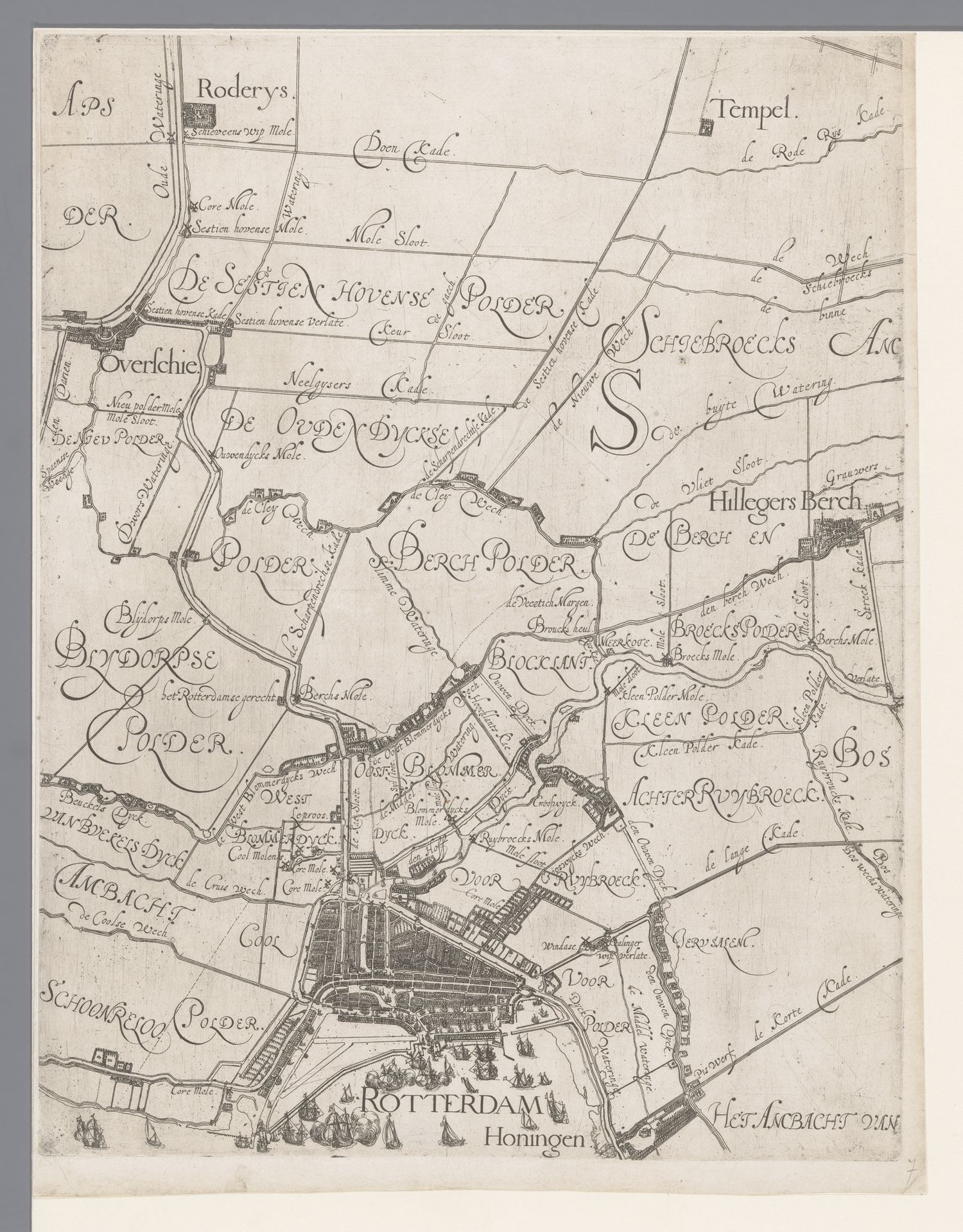 Kaart van het Hoogheemraadschap van Schieland, met Rotterdam, Hillegersberg en Overschie by Floris Balthasarsz van Berckenrode