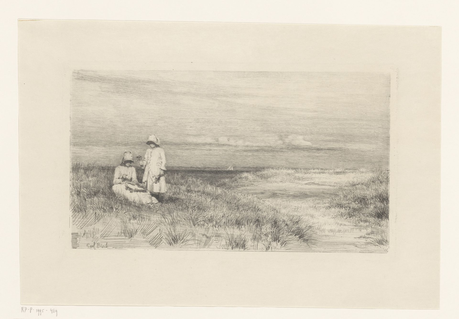 Vrouw en meisje in duinen by Carl Bloch