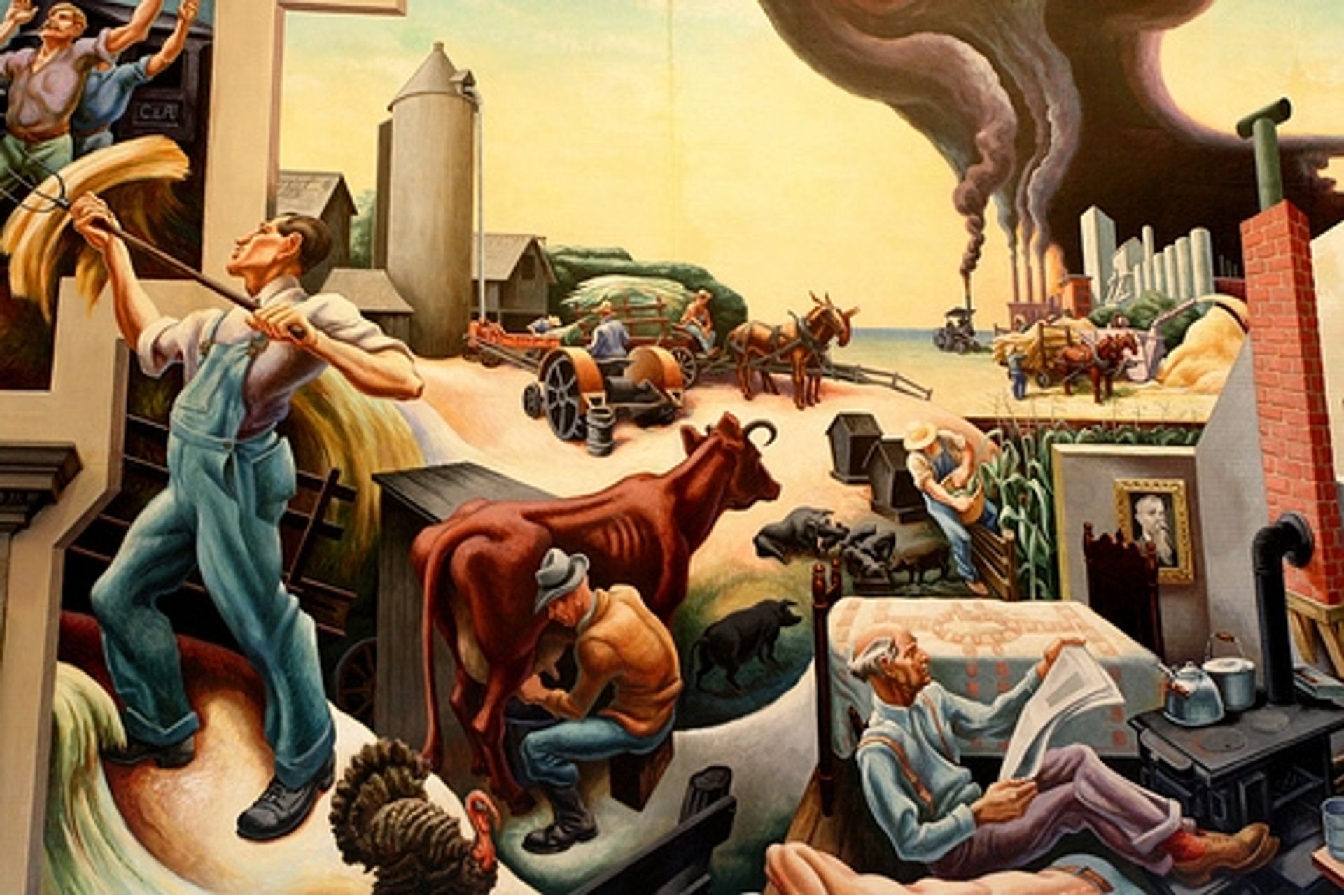 A Social History of the State of Missouri (detail) - Hay Thrower by Thomas Hart Benton