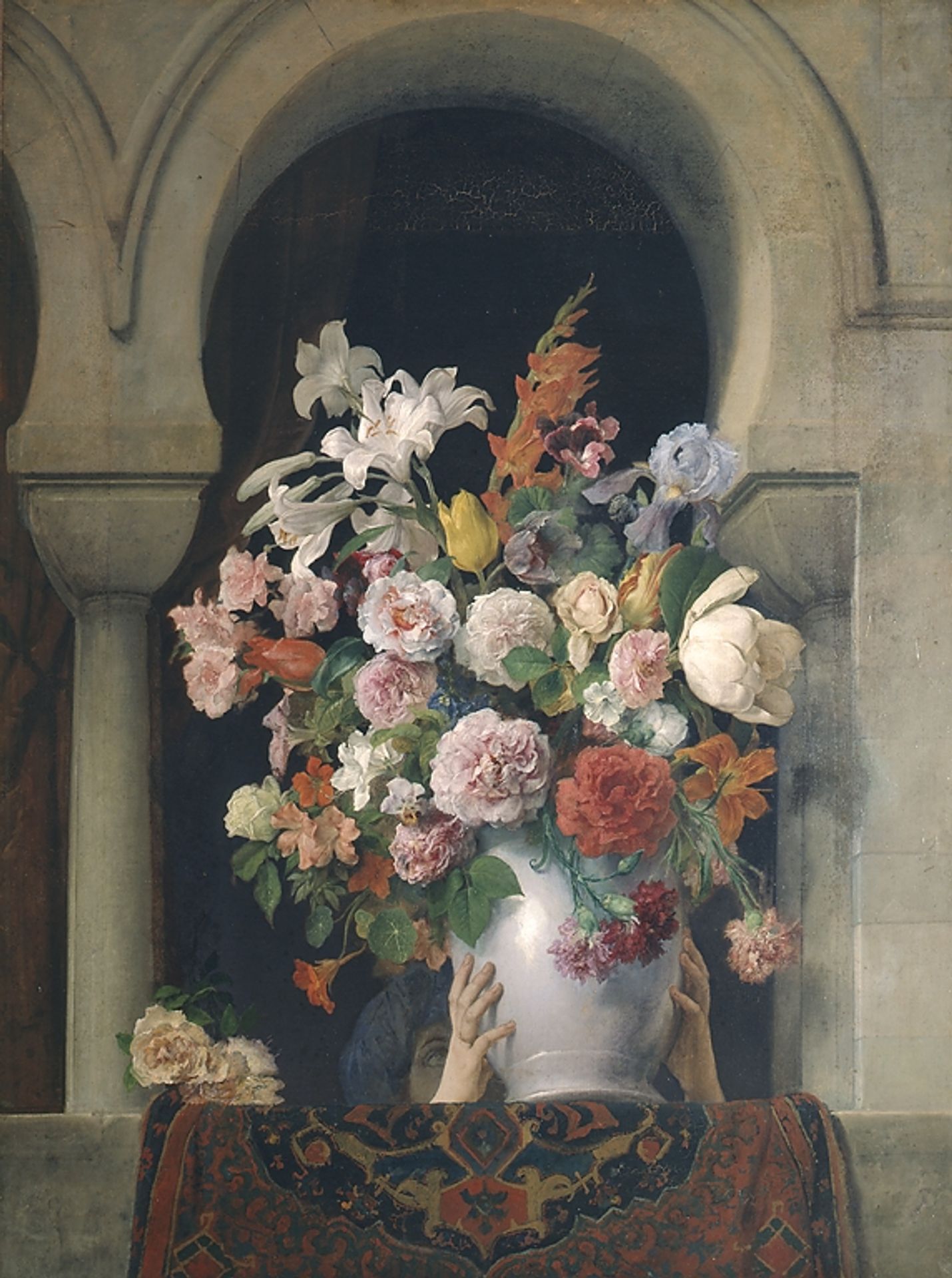 Vase of flowers on the window of a Harem by Francesco Hayez