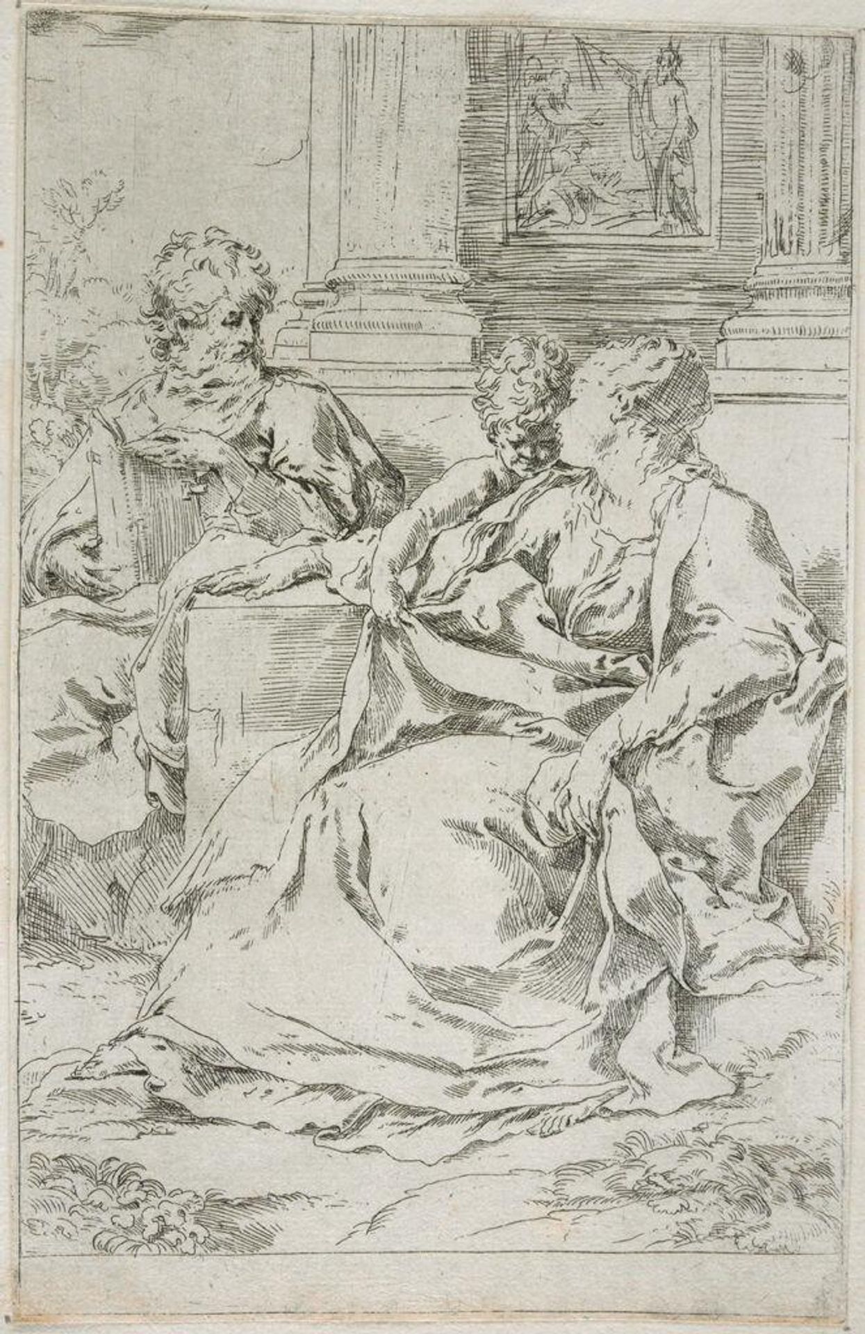 The Holy Family with Scriptural Scene in Background by Guido Reni