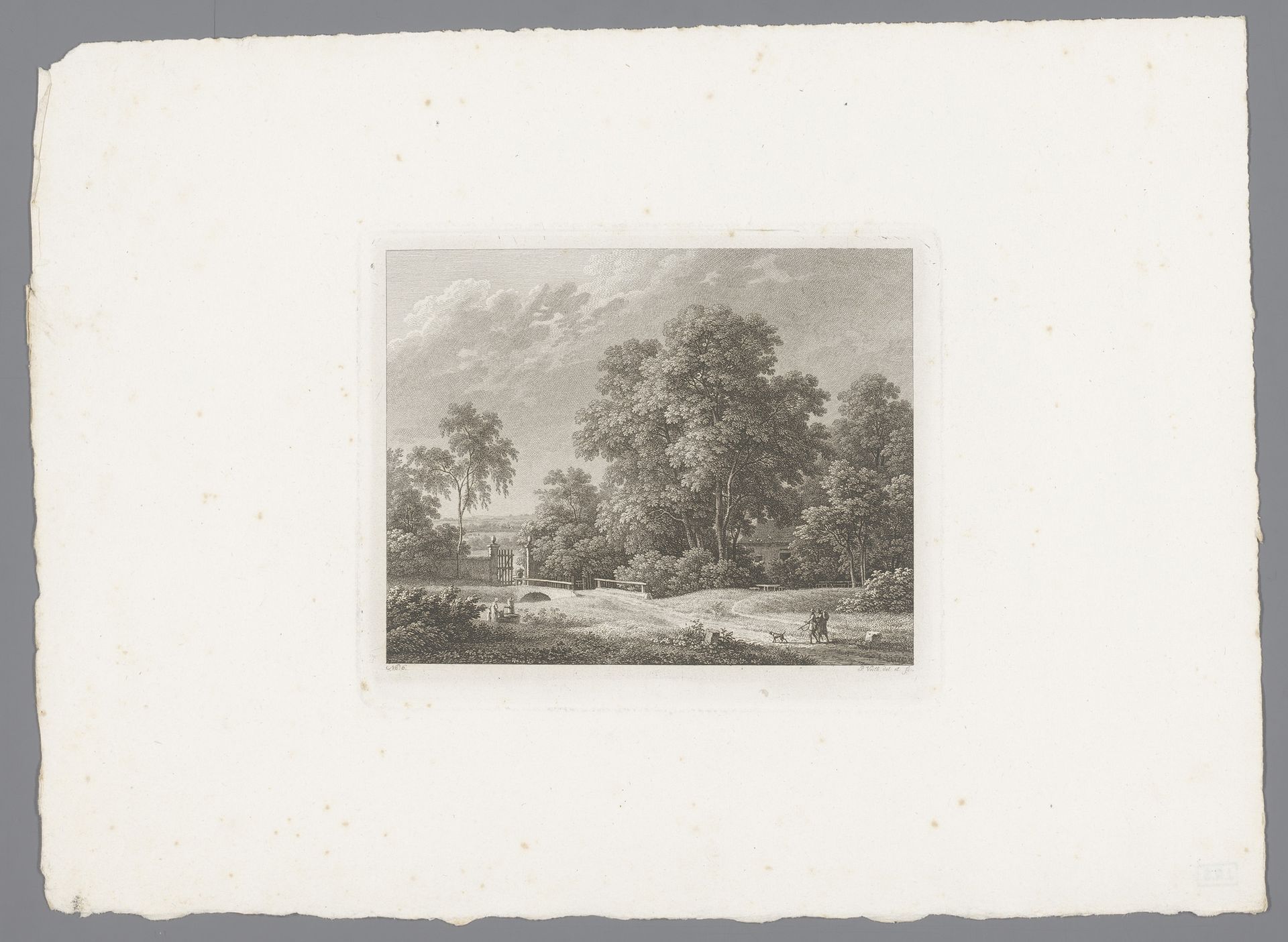 Landschap met toegangspoort en twee jagers by Philipp Veith