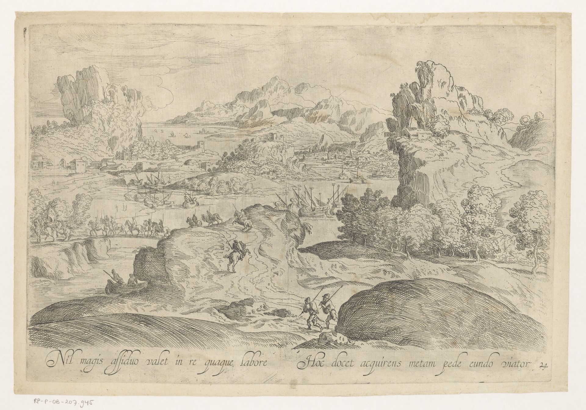 Landschap met optrekkende soldaten by Anonymous