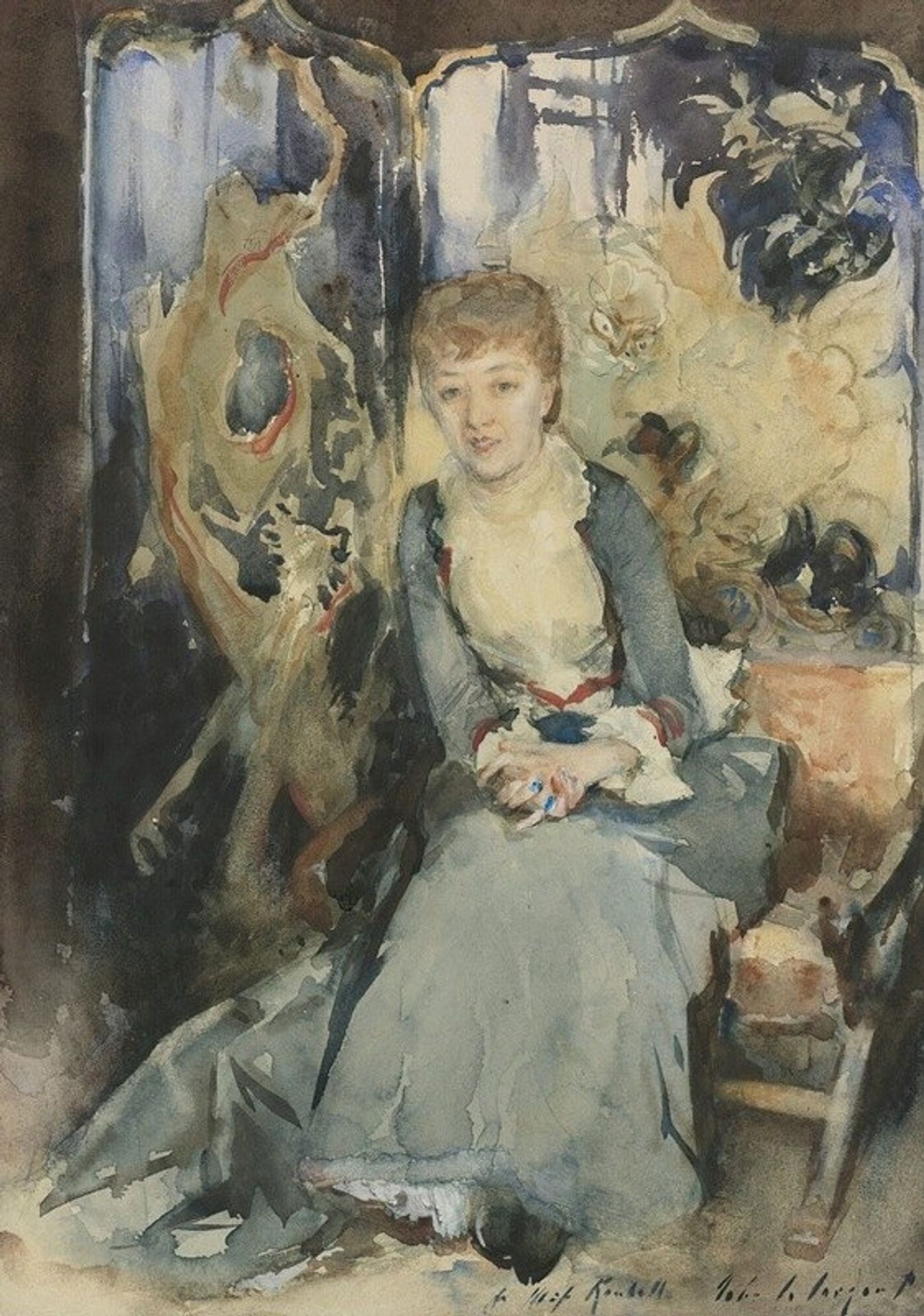 Mrs Reubell Seated In Front Of A Screen by John Singer Sargent