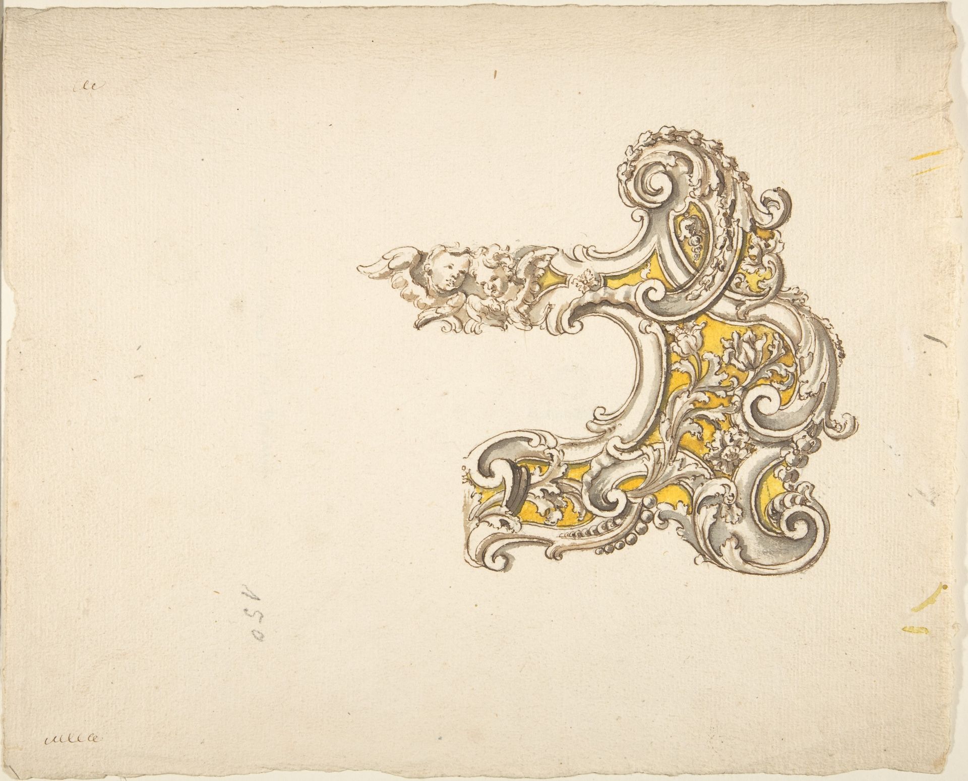 Half Rococo Cartouche with Cherubs by Anonymous