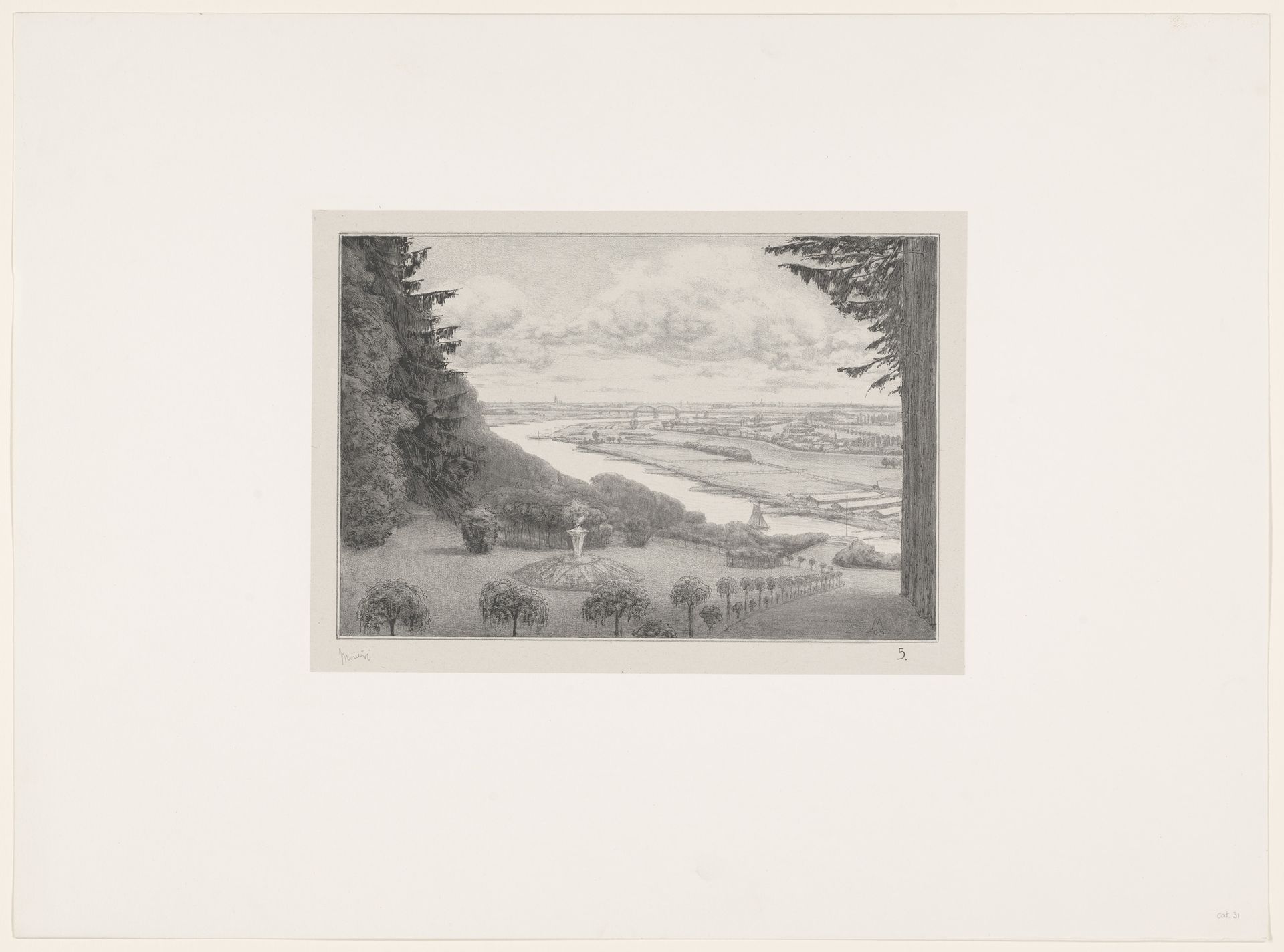 Gezicht op landschap met rivier by Simon Moulijn