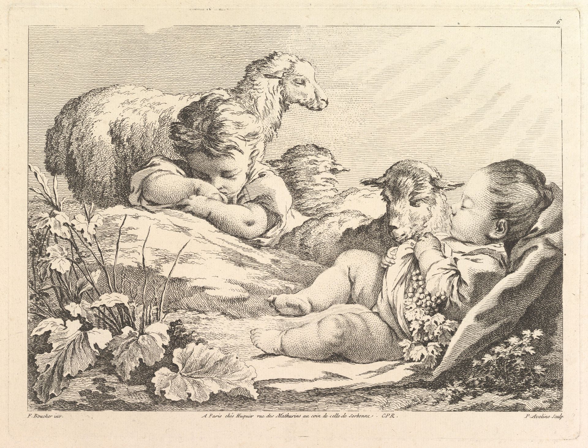 Two Sleeping Children With Three Sheep by Pierre Alexandre Aveline