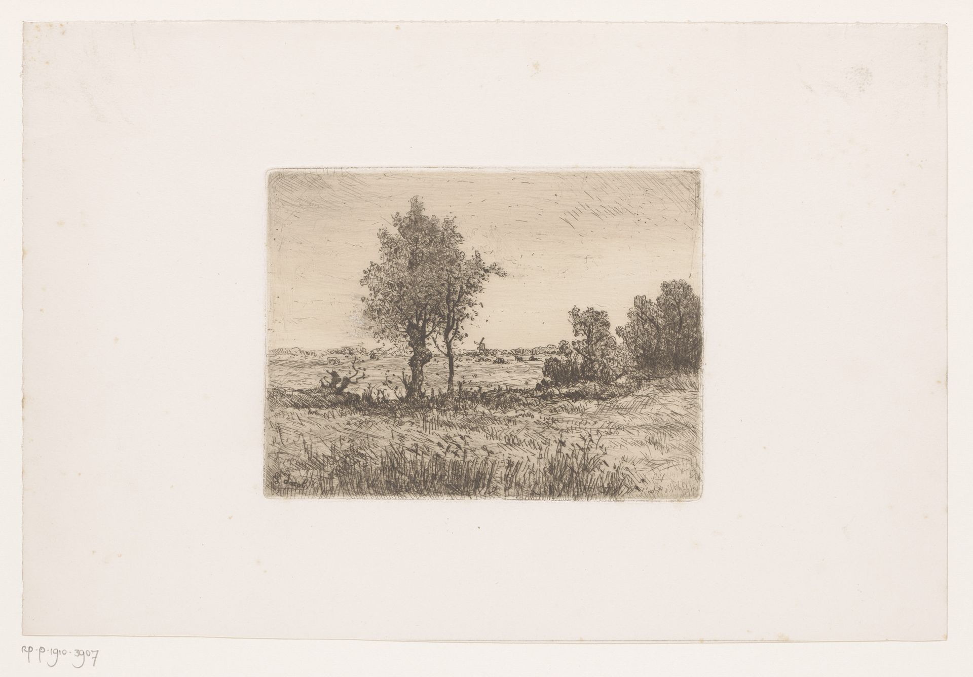 Landschap met bomen en een molen by Louis Adolphe Jacobs