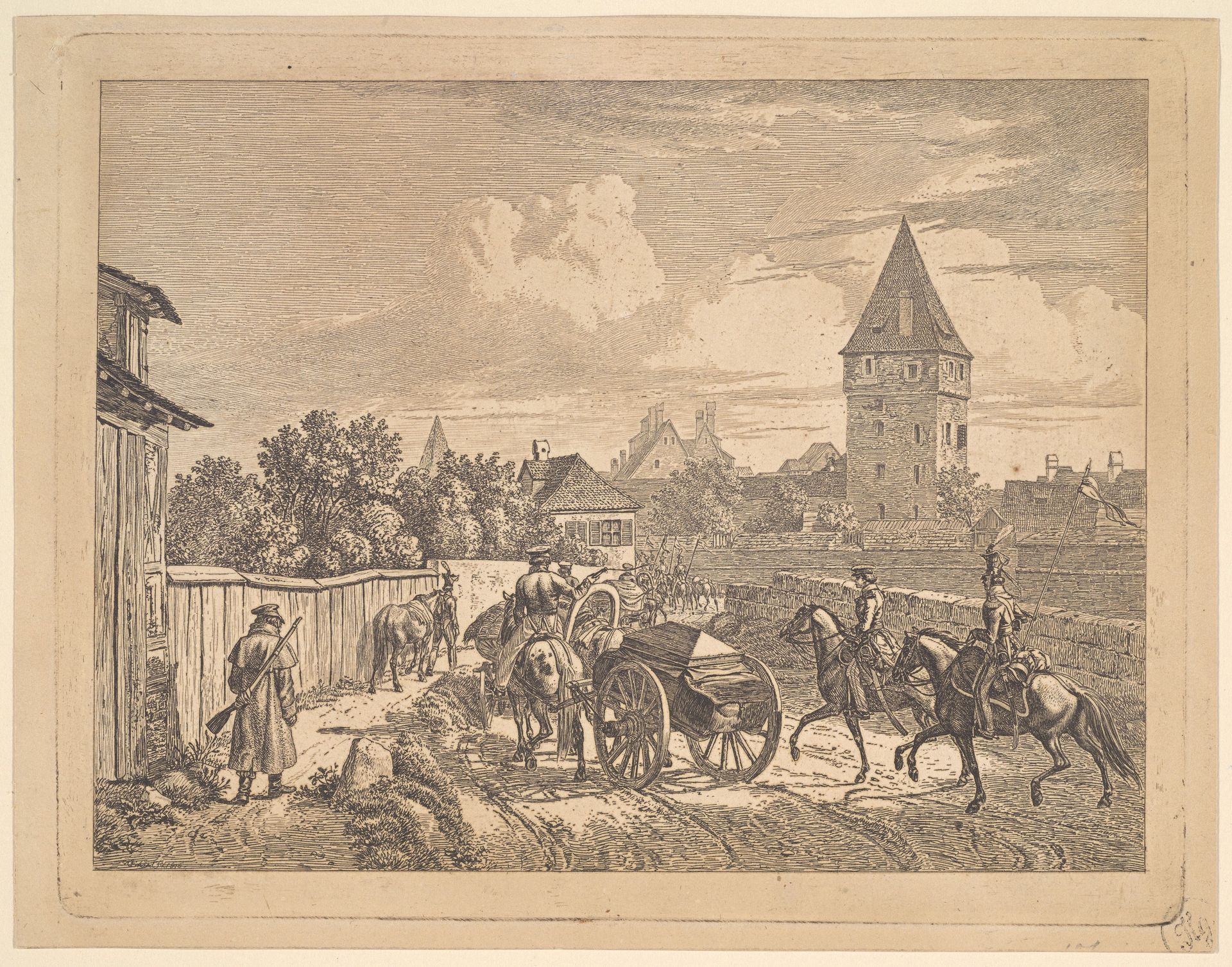 Russian Lancers Escorting the Regimental Cassonne by Johann Christoph Erhard