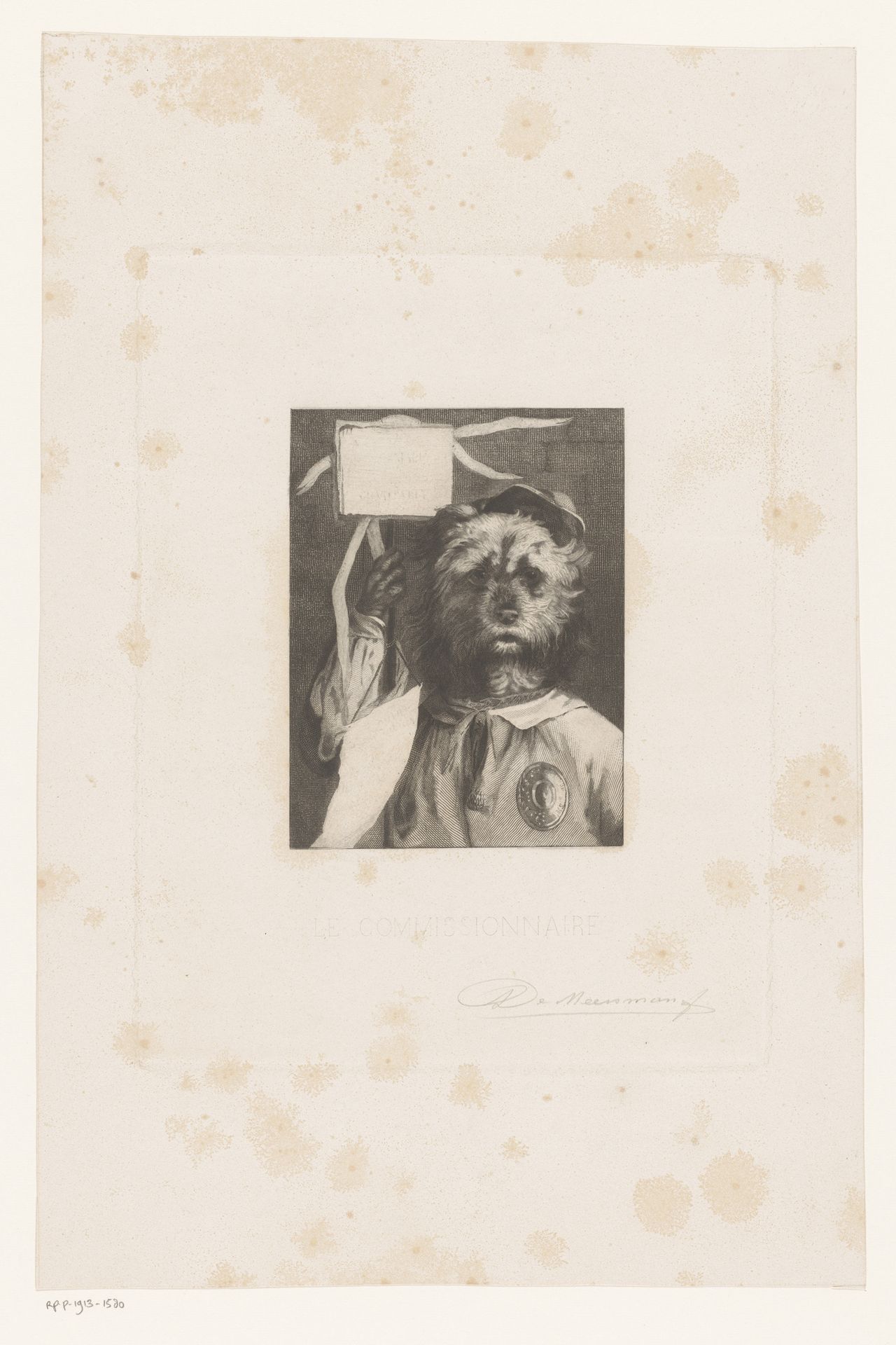 Hond met kleding en vaandel by François de Meersman
