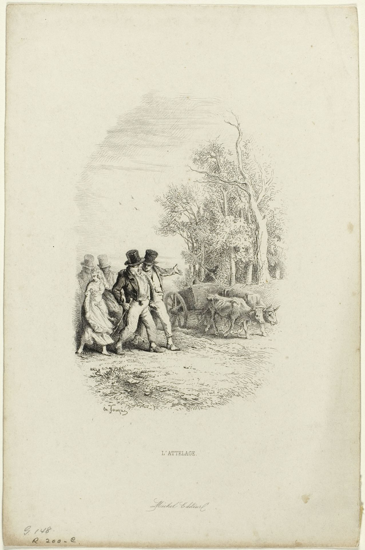 The Oxcart, Illustration from Fables by Lachambaudie by Charles Jacque