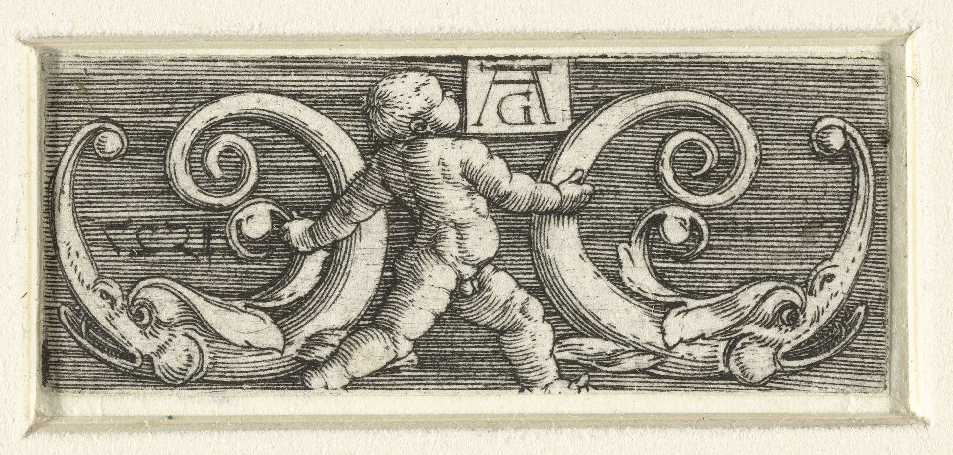 Fries met putto en twee dolfijnen by Heinrich Aldegrever
