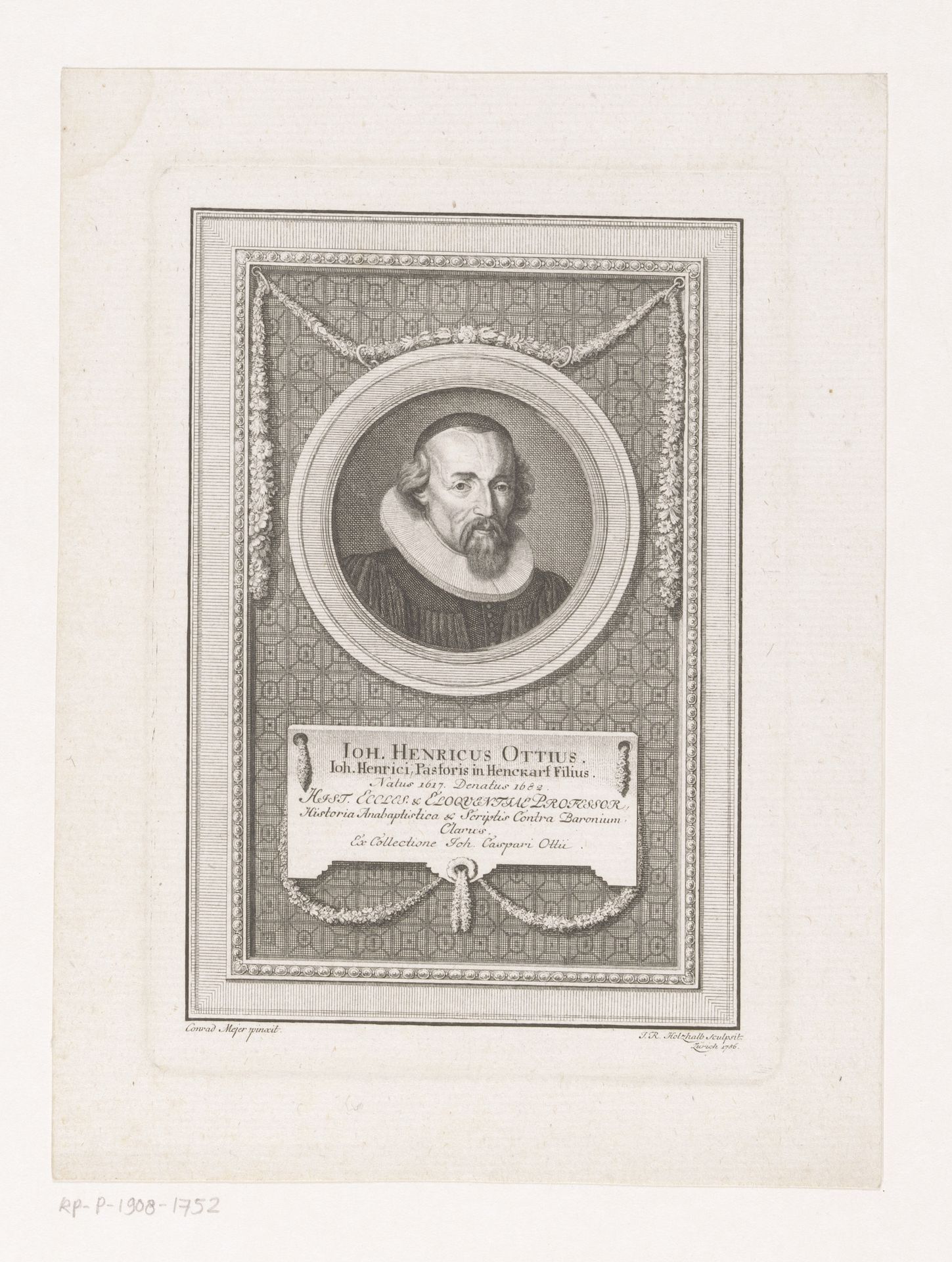 Portret van Heinrich Ott by Johann Rudolph Holzhalb