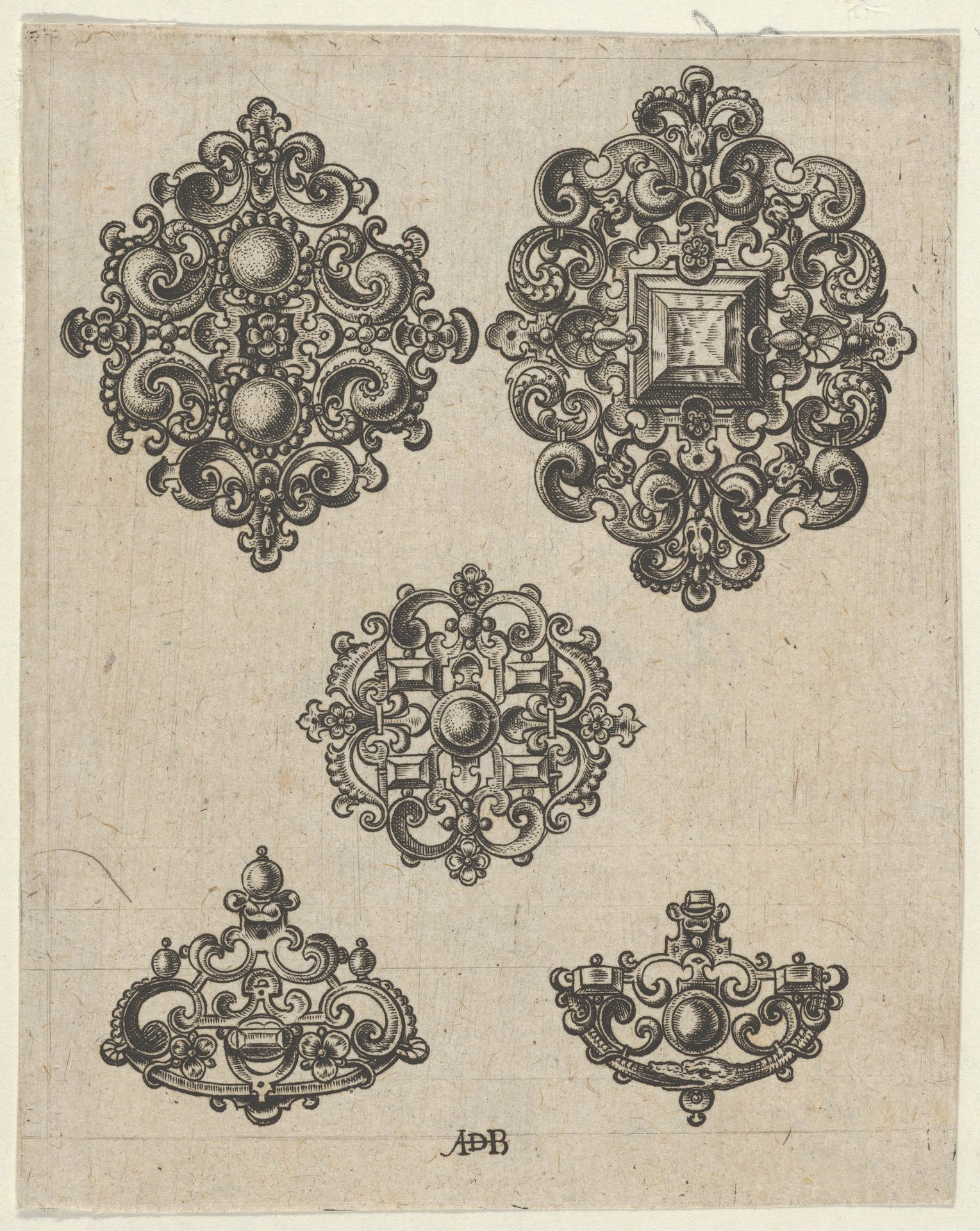 Vertical Panel with Five Jewelry Motifs by Abraham de Bruyn