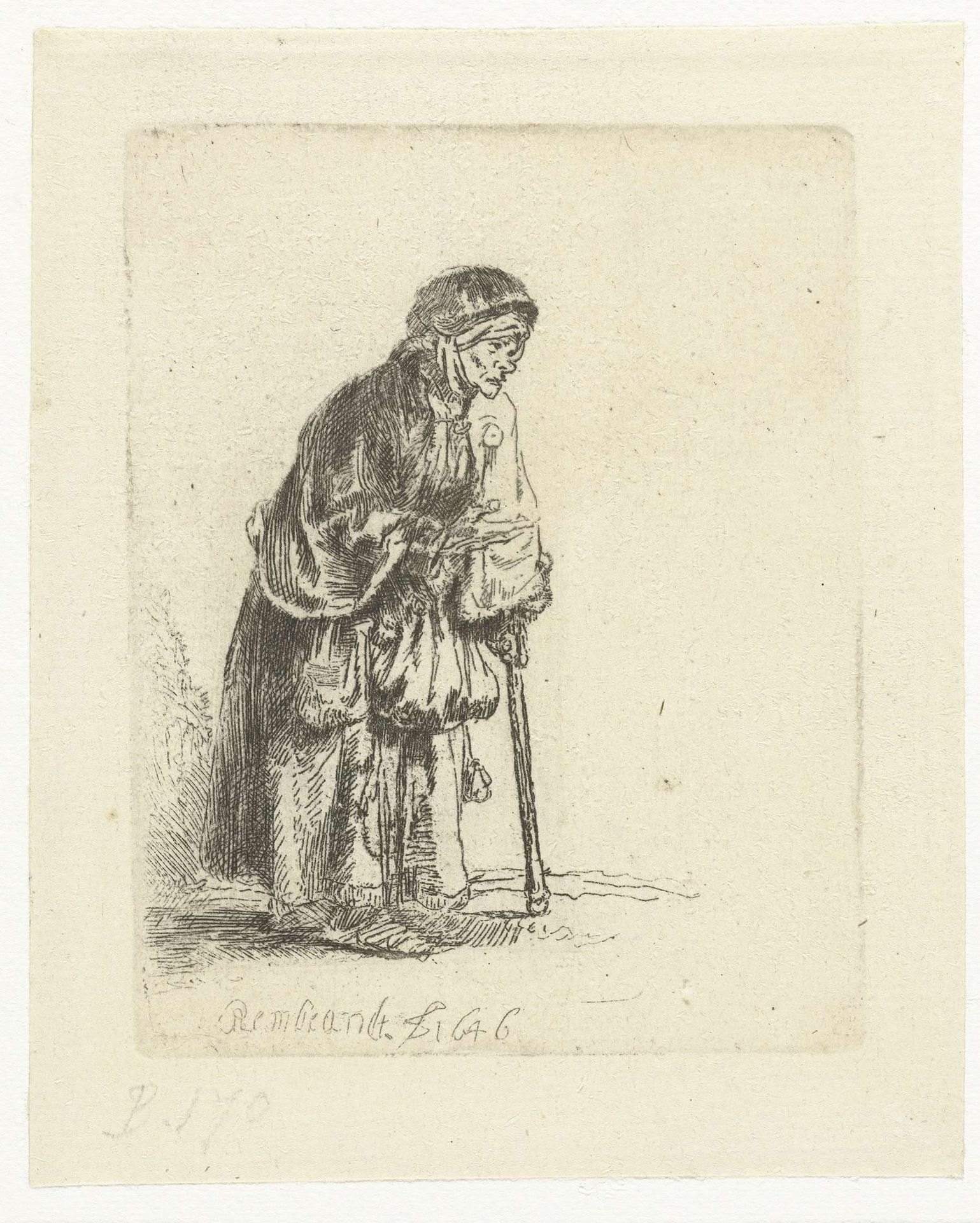 Beggar woman leaning on a stick by Rembrandt van Rijn