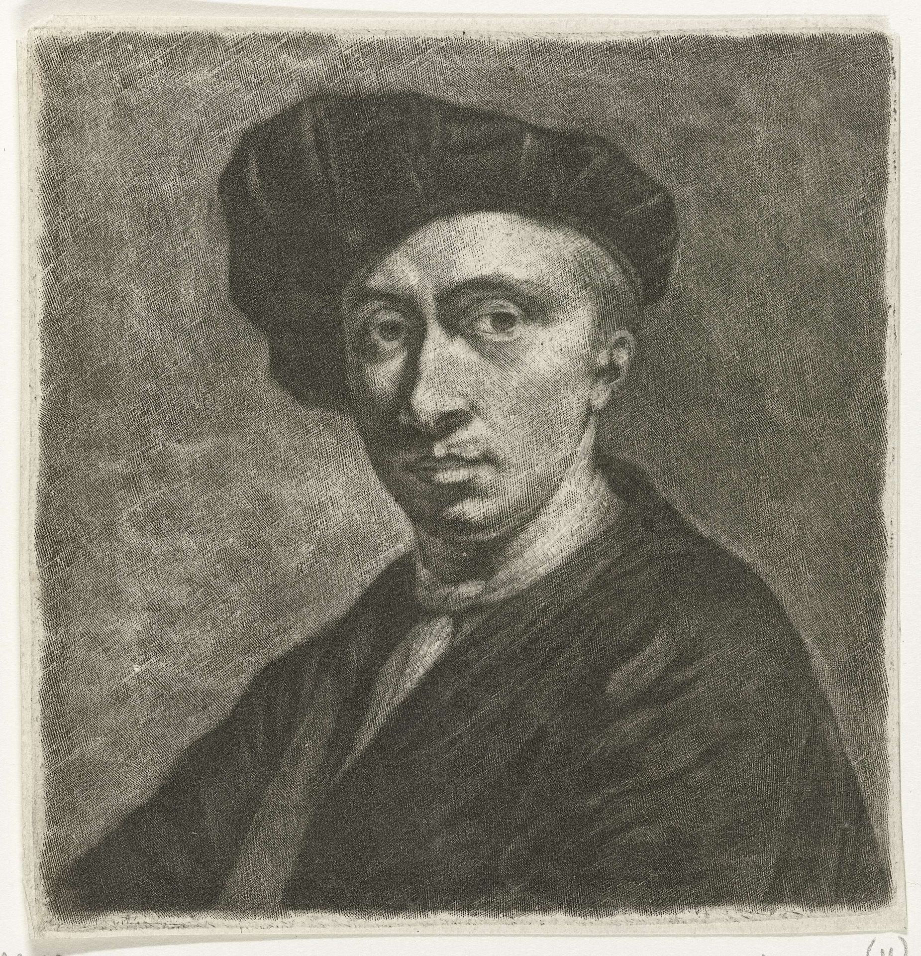 Buste van een jongeman met een baret by Nicolaas Verkolje