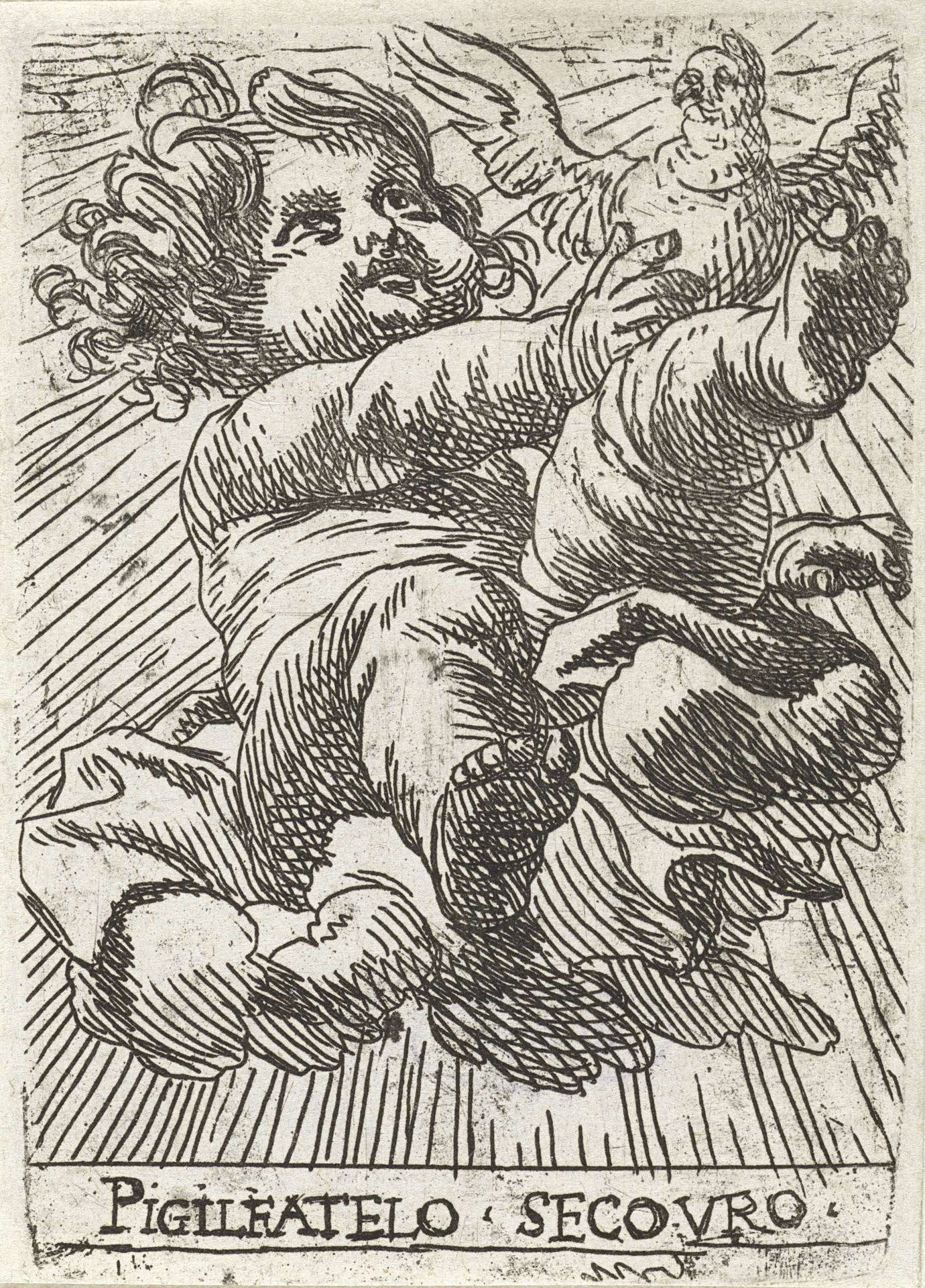 Kind met duif op een wolk by Cornelis Schut