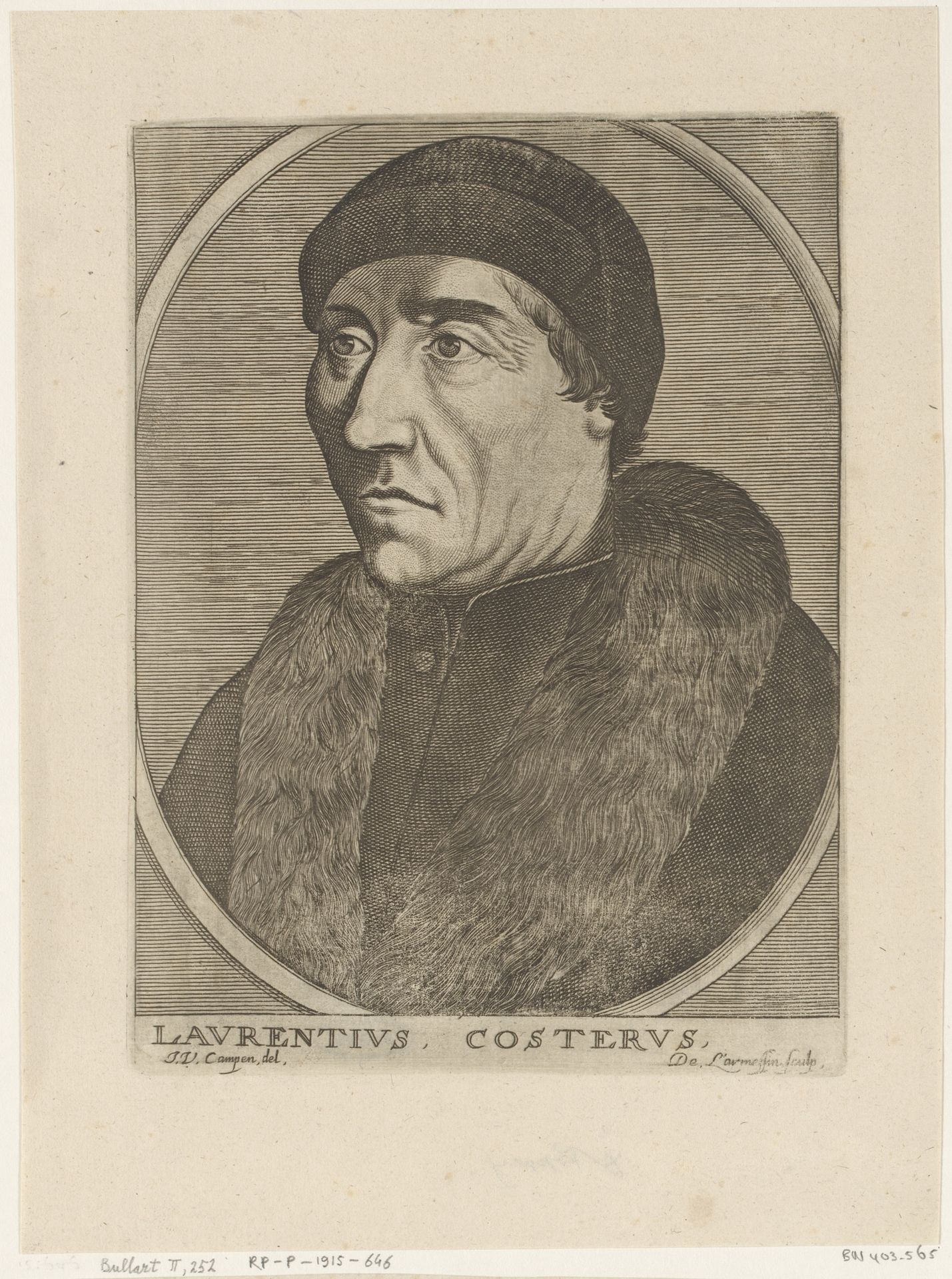 Portret van Laurens Janszoon Coster by Nicolas de (I) Larmessin