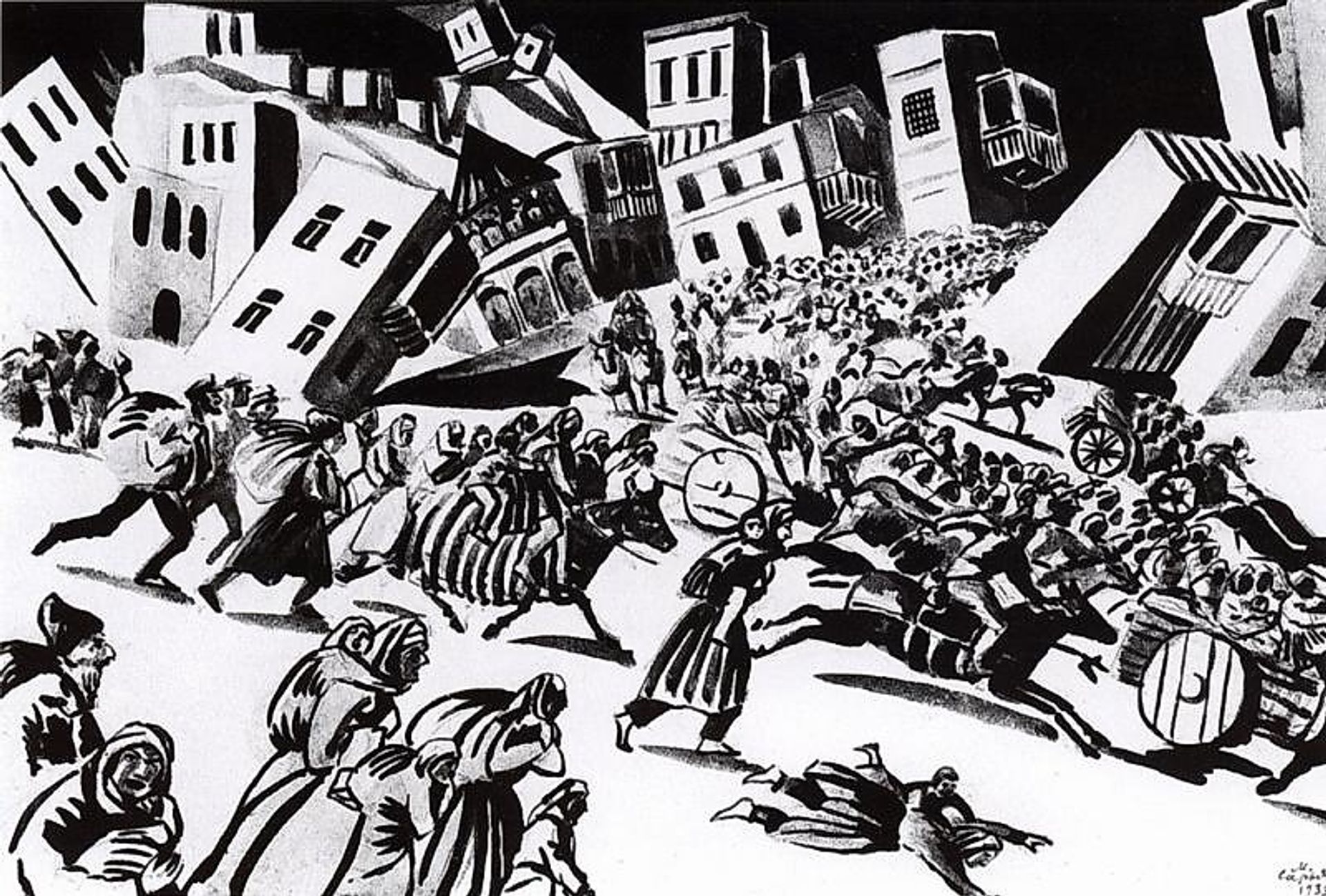 Illustration to Yeghishe Charents' "Country of Nairi" - Escape of nairyans by Martiros Sarian