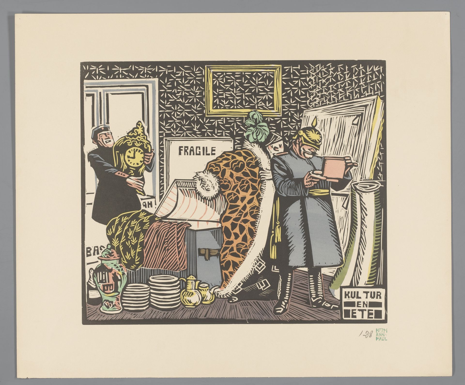 Soldaten plunderen een huis by Georges Hermann Rene Paul