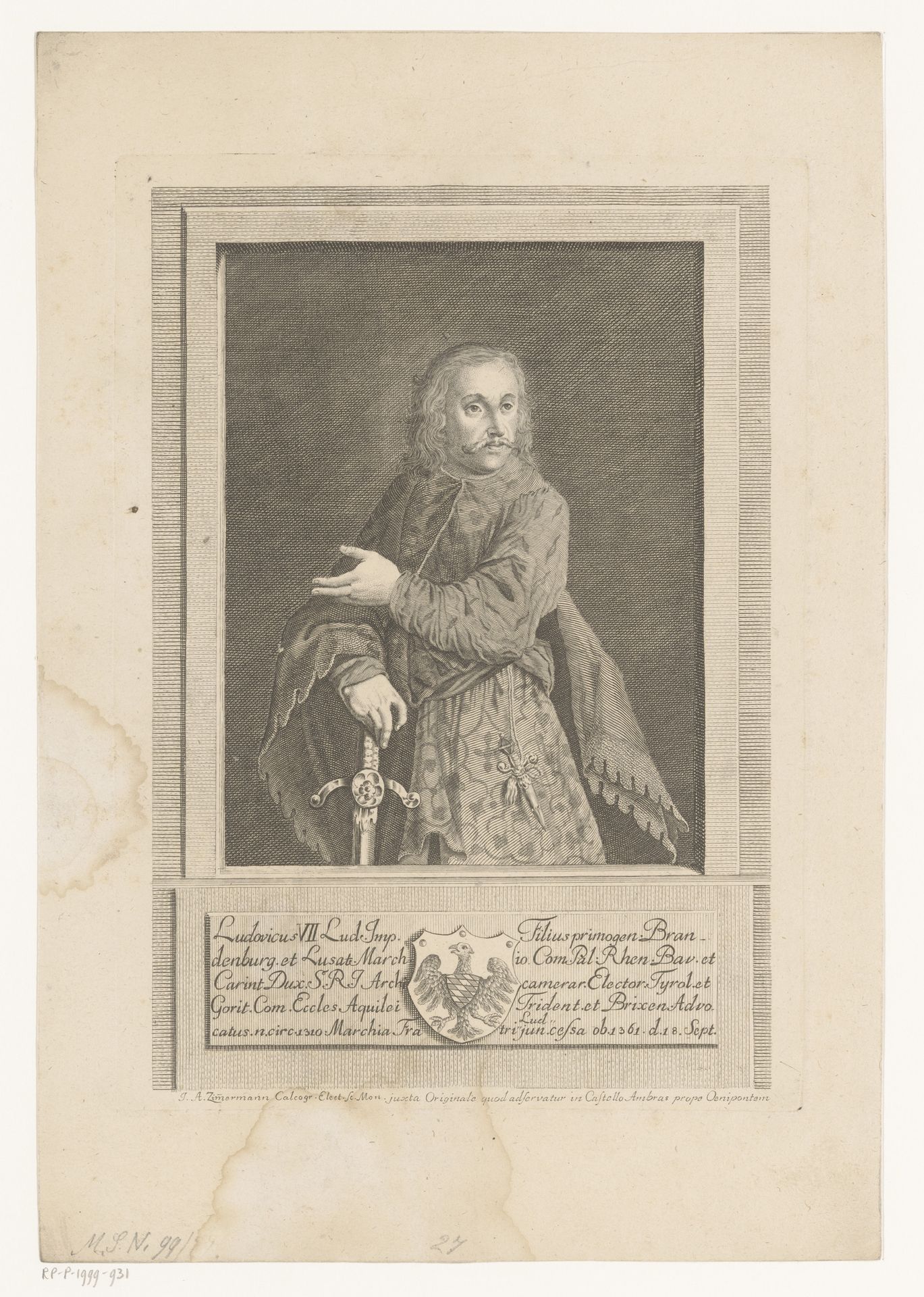 Portret van Lodewijk V van Beieren by Joseph Anton Zimmermann