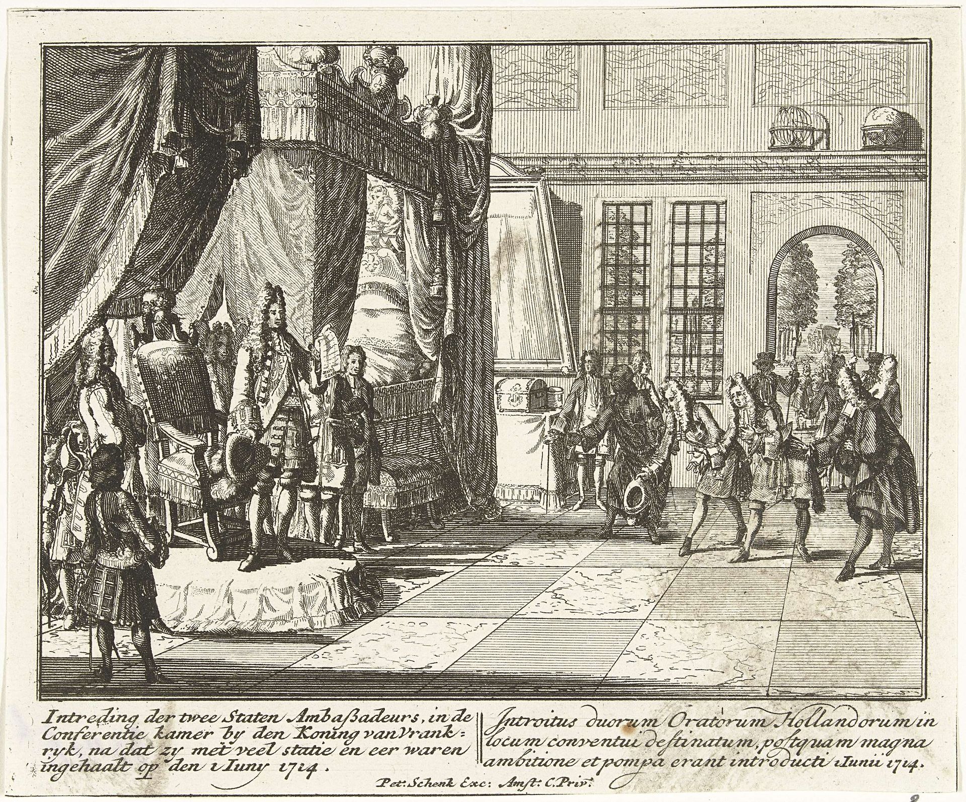 Audiëntie van de nieuwe Nederlandse ambassadeurs bij Lodewijk XIV, 1714 by Pieter Schenk