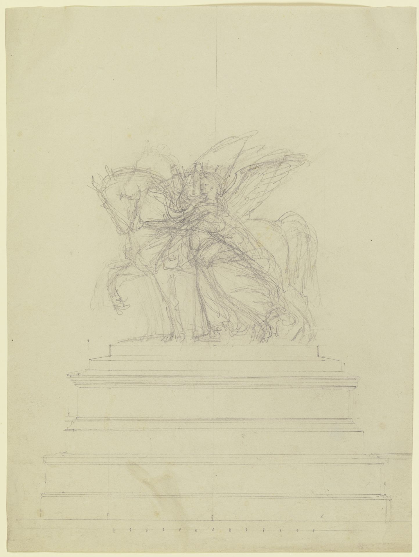 Denkmalsentwurf_ Geflügelte weibliche Gestalt (Victoria_) neben einem Pferd by Bertel Thorvaldsen