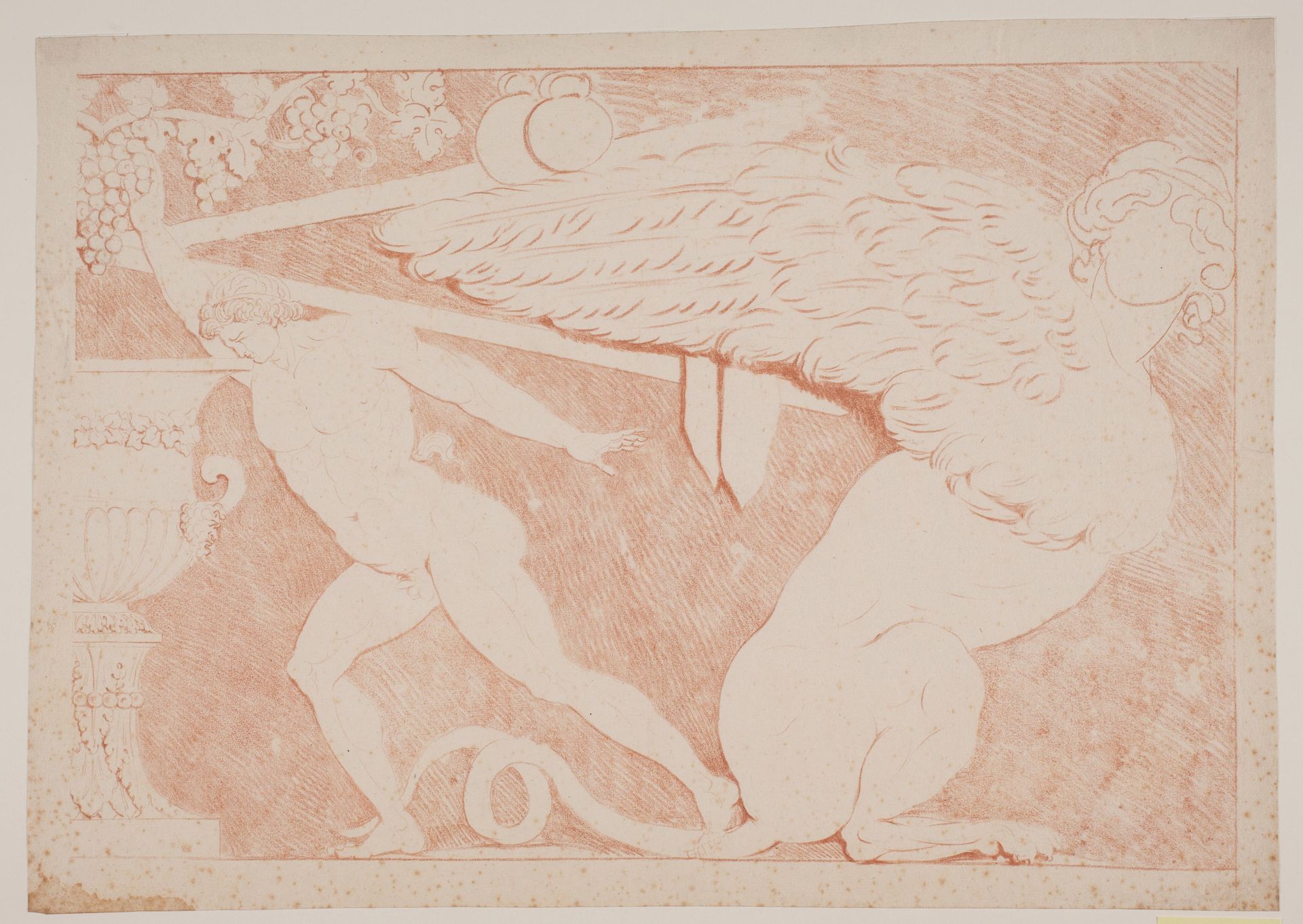 Sfinks og mand (satyr) mod højre. by Jacques François Joseph Saly