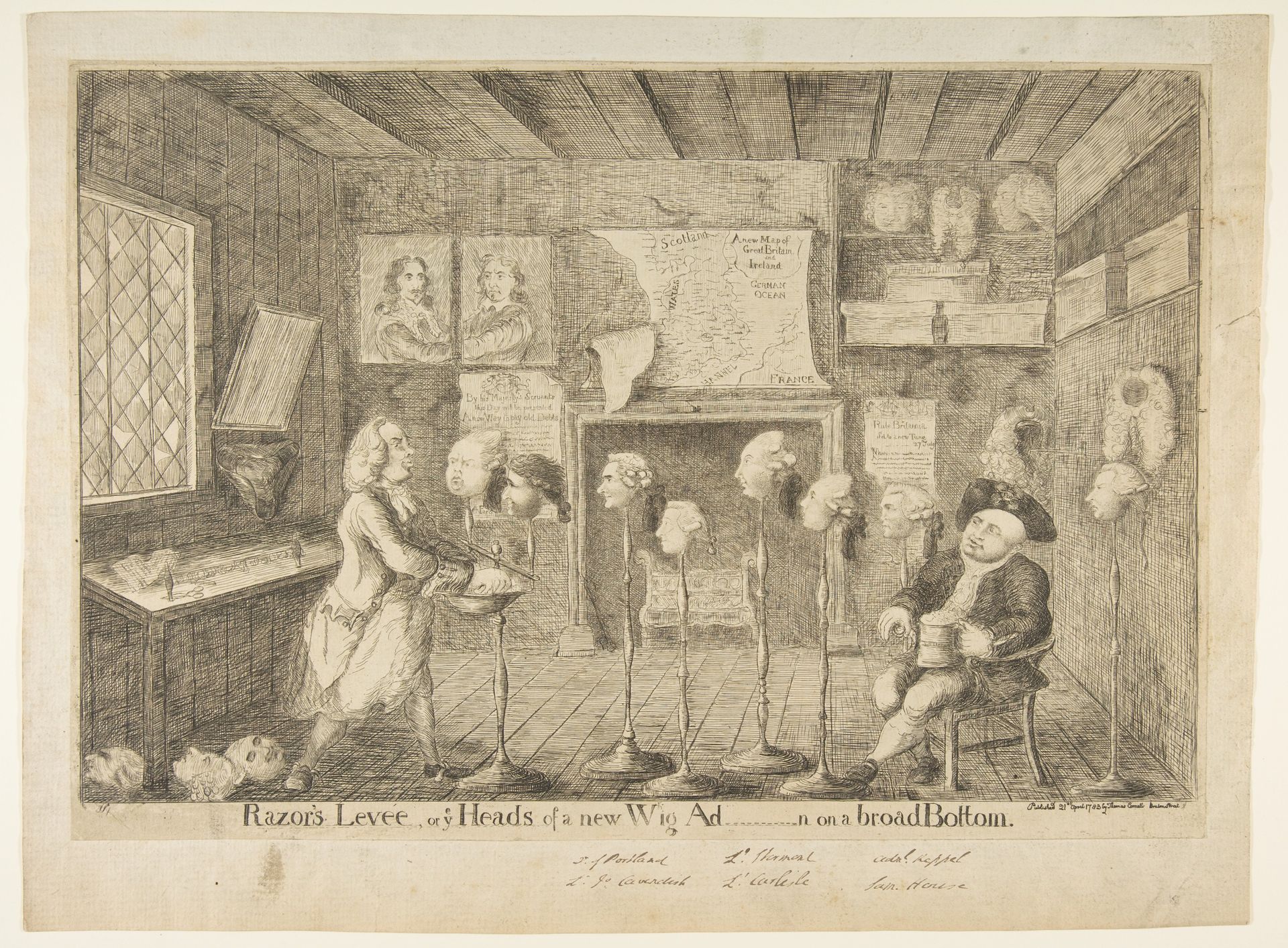 Razor's Levée, or Ye Heads of a New Wig Ad[ministration] on a Broad Bottom by James Sayers