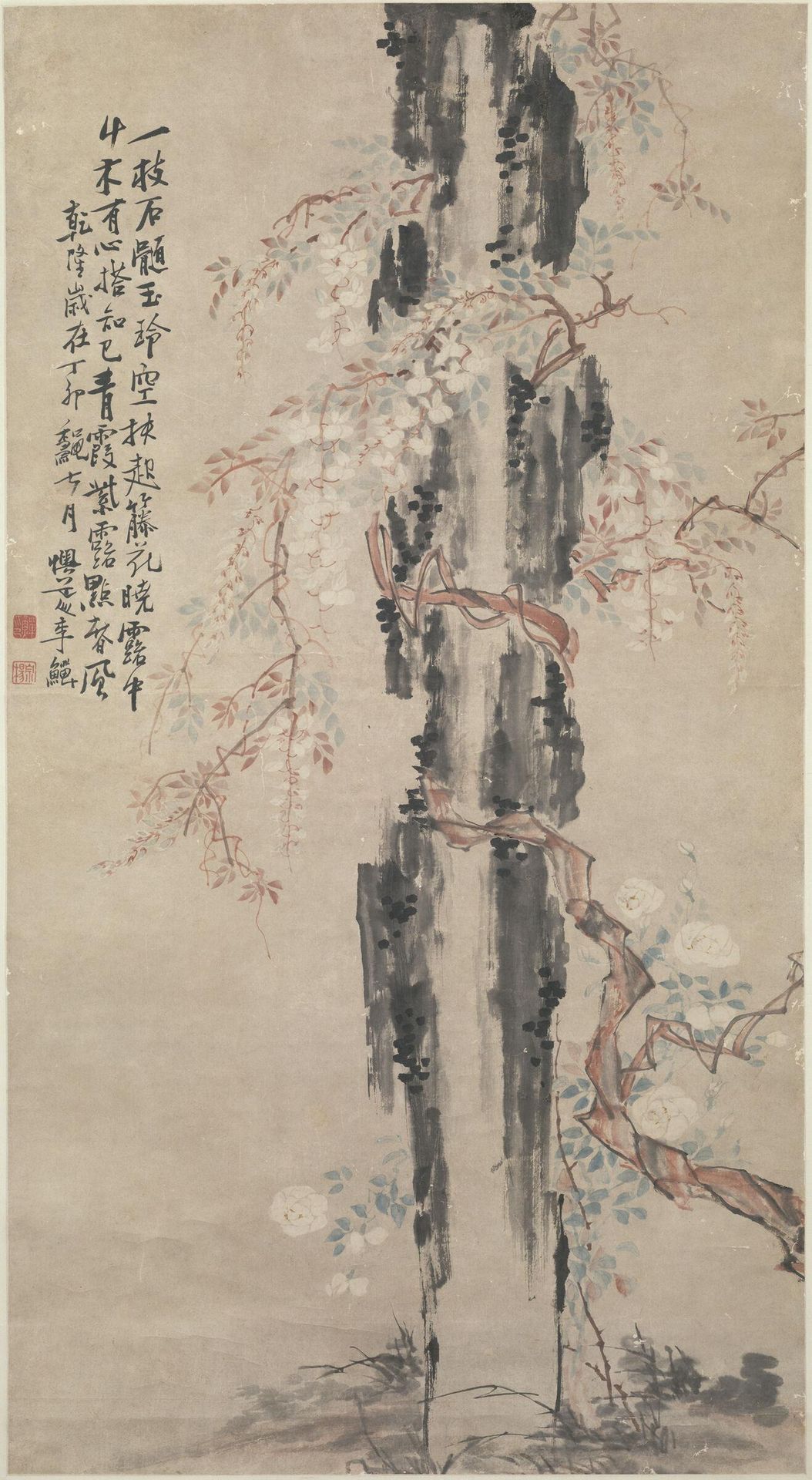Roses and Wisteria by a Garden Rock by Li Shan