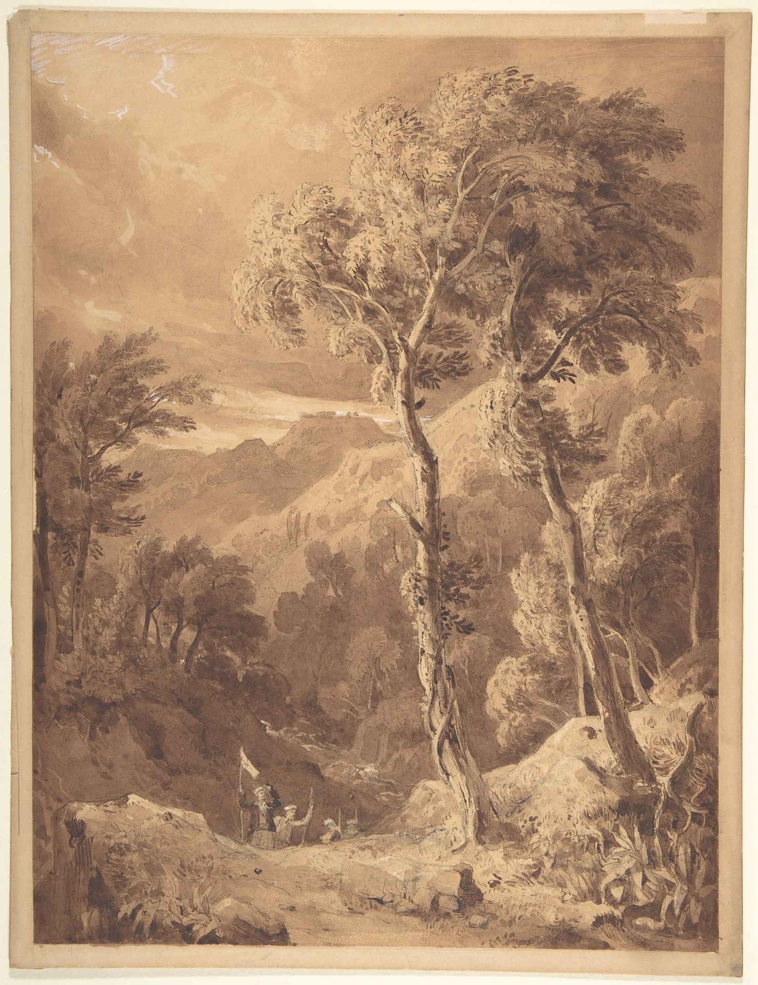 Mountainous Landscape with a Party of Travellers (Scene on the River Pellene Achaia) by Hugh William Williams