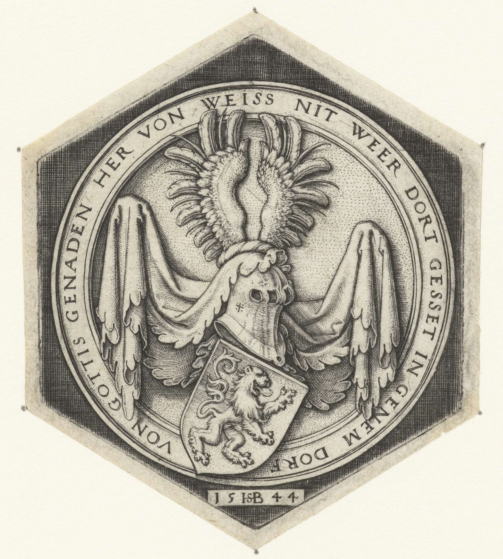 Wapen met een klimmende leeuw op een schild by Sebald Beham