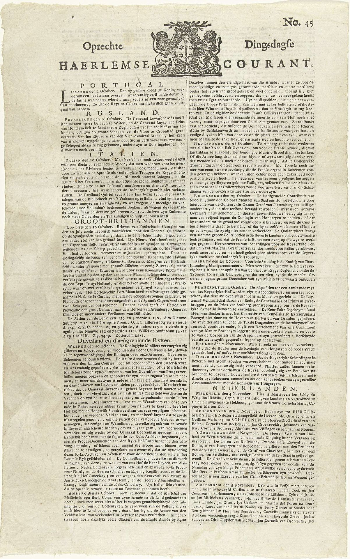 Oprechte Haerlemse Courant, 1742 by Izaak Enschedé