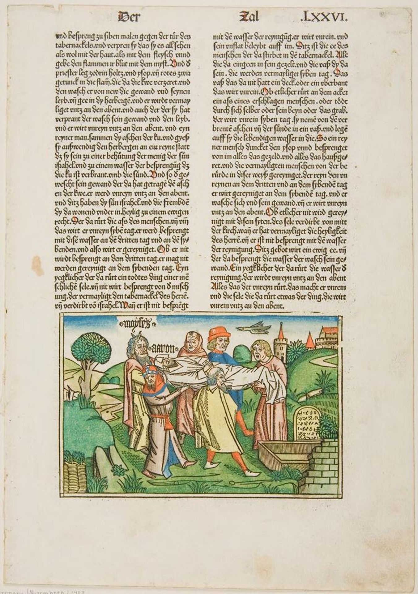 Burial of Aaron (Number XX, 28), Illustration from Bible.  Nuremberg, Koberger, 1483 by Anonymous