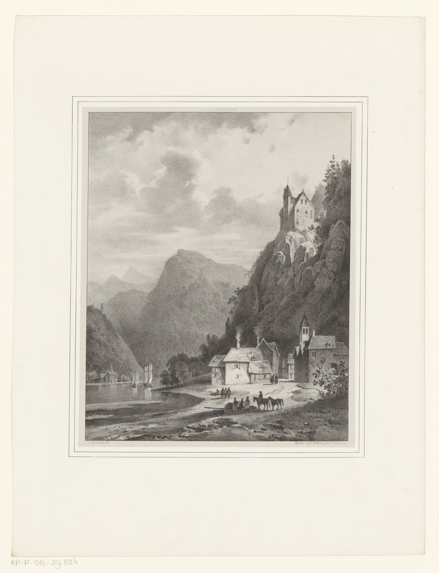 Bergdorp aan het water by Cornelis Gerrit Verburgh