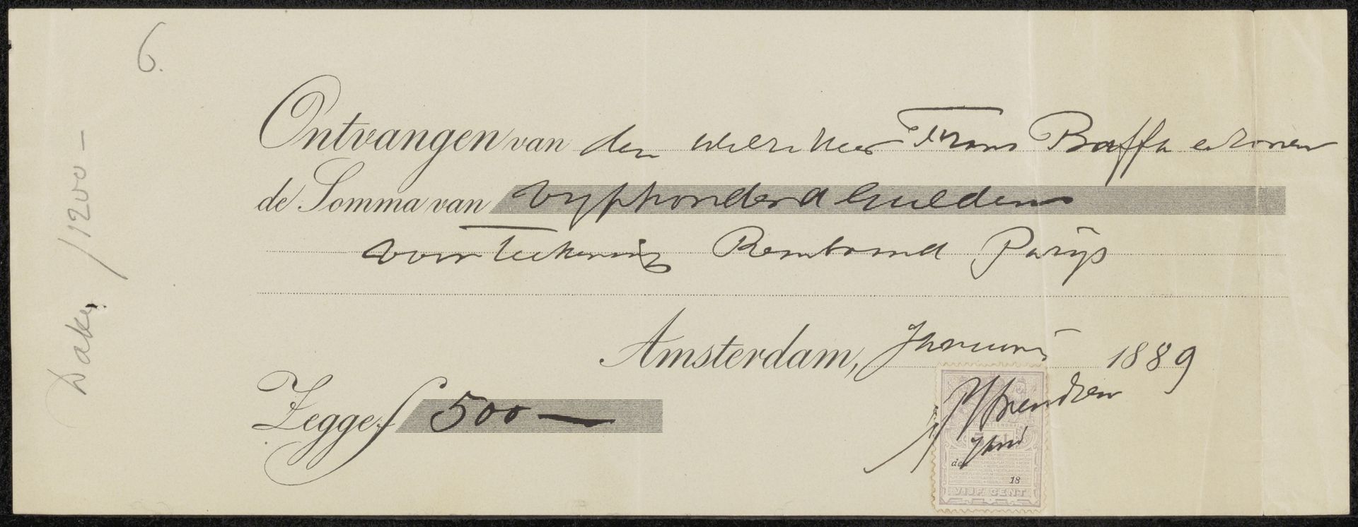 Kwitantie aan Petrus Johannes Arendzen by Frans Buffa en Zonen