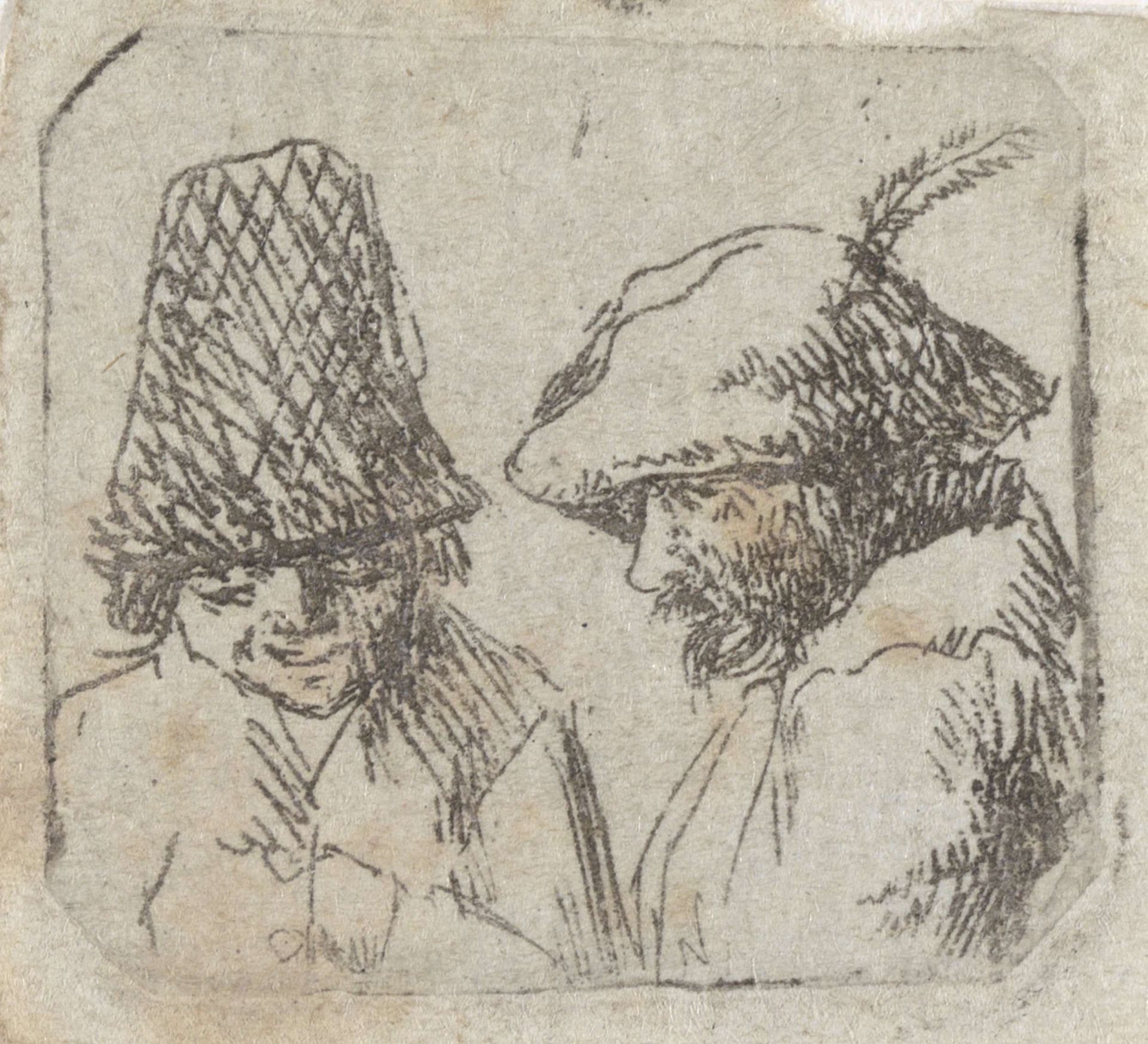 Twee mannen, één met hoge muts by Antoon Overlaet