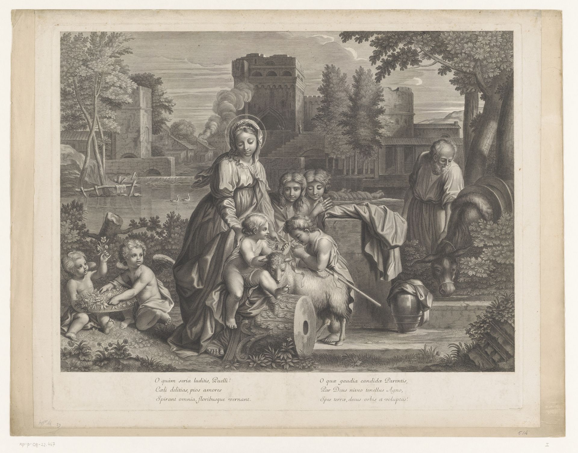 Heilige Familie met Johannes de Doper, een lam, andere kinderen en putti by Pieter van der Banck