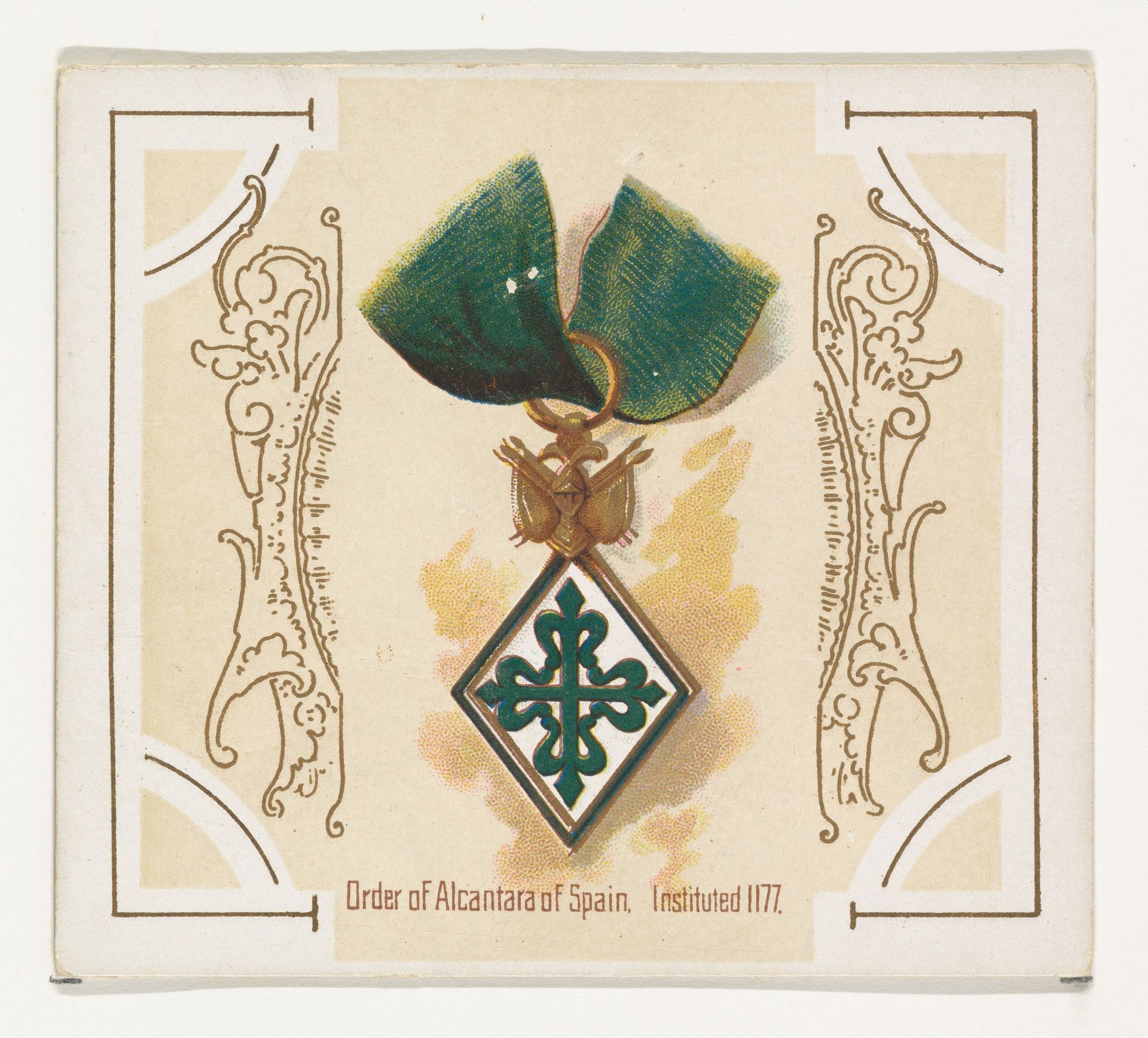 Order of Alcantara of Spain, Instituted 1177, from the World's Decorations series (N44) for Allen & Ginter Cigarettes by Allen & Ginter